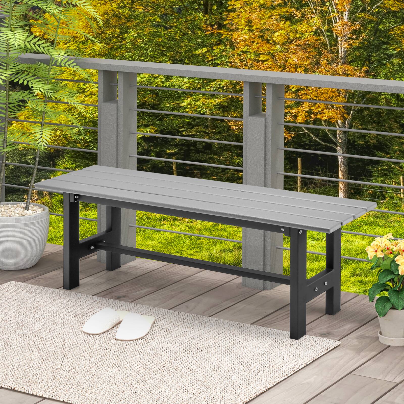 Alt View 2. Costway - Costway 2PCS Outdoor HDPE Bench with Metal Frame 47" x 14" x 16" for Yard Garden - Grey.