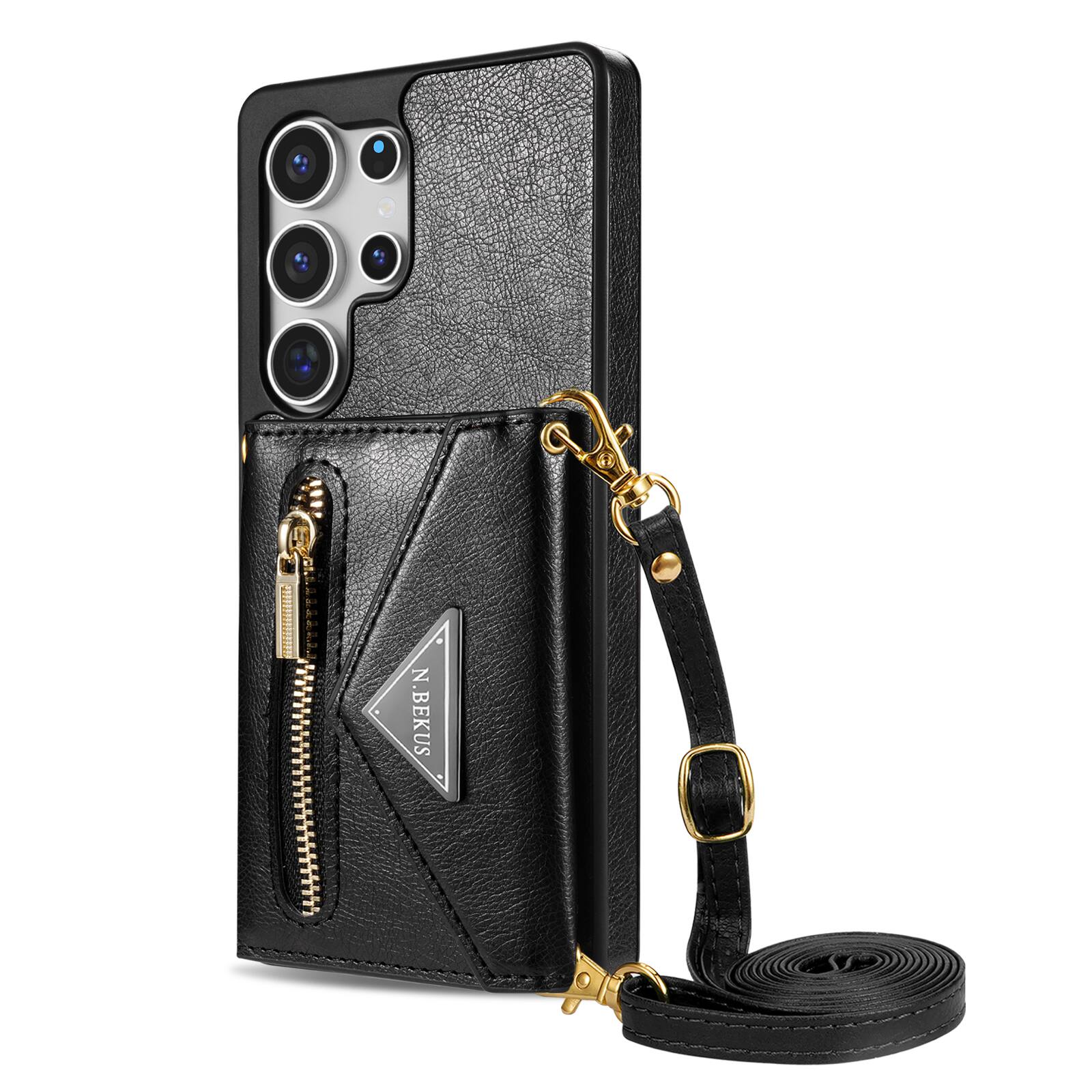 Alt View 6. Dteck - Crossbody Wallet Case for Samsung Galaxy S26 Ultra, Shockproof PU Leather Stand Cover with Zipper Pocket and Card Slots - Black.
