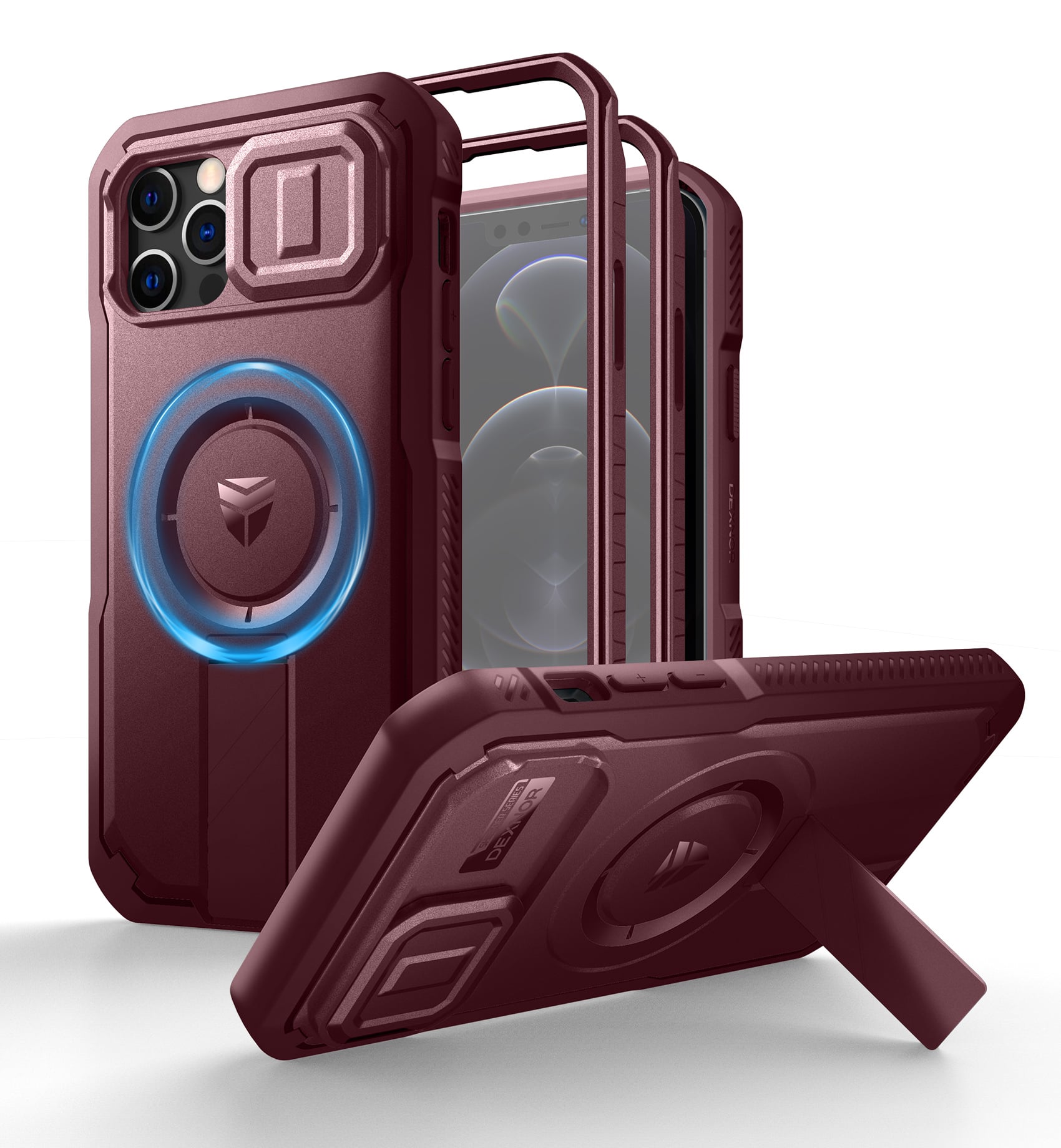dexnor - Case for iPhone 12/12 Pro Bumper Cases with Camera Cover,kickstand&Built-in Screen protector - Maroon Red price history on PriceWatchPro