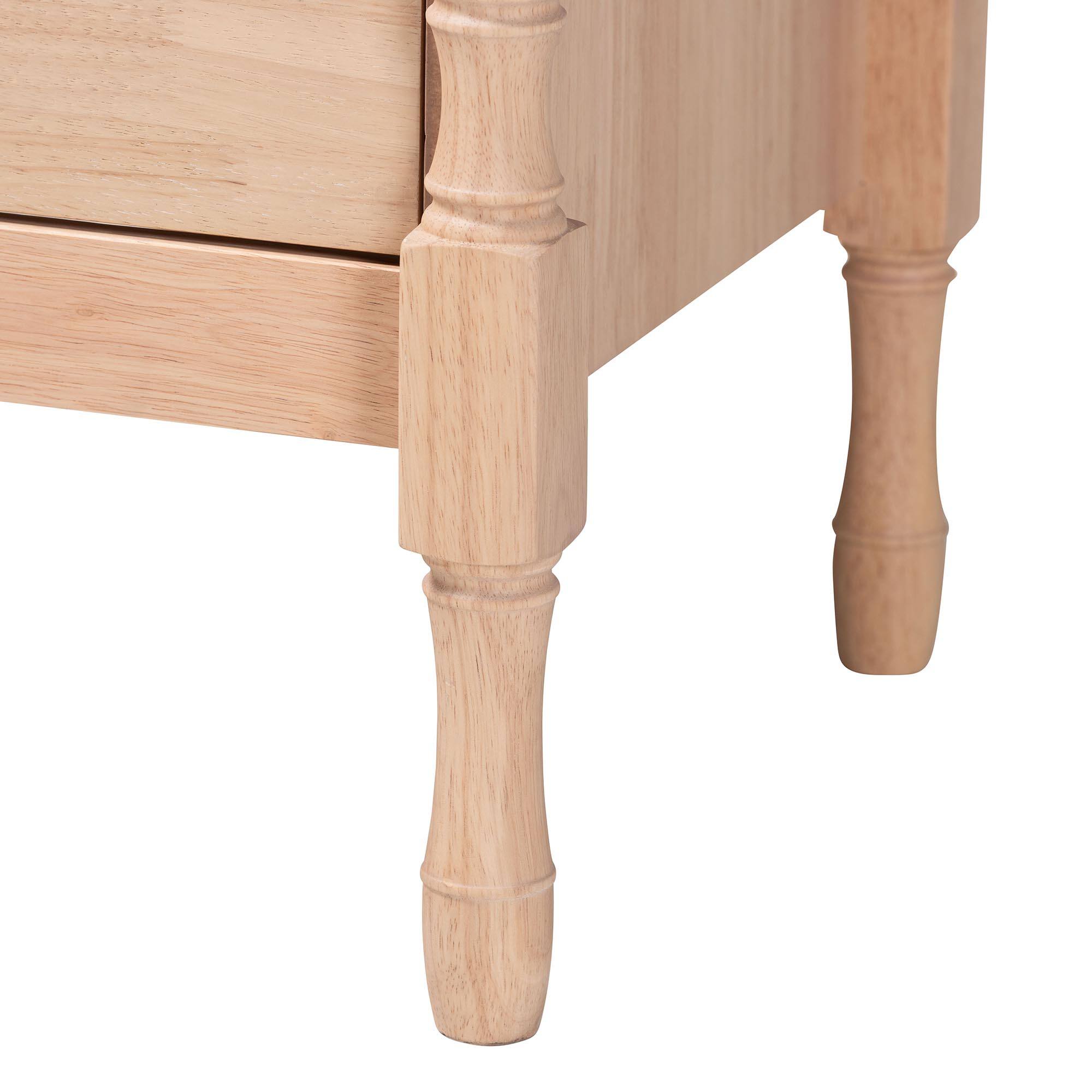 Alt View 2. Baxton Studio - Baxton Studio Laurent Nightstand - 2-Drawer Bedside Table with Bamboo-Style Turned Legs - Beech Brown.