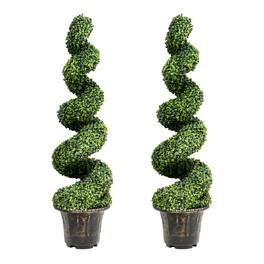 Gymax - 2Pcs 4FT Artificial Boxwood Spiral Tree W/Realistic Leaves Indoor Outdoor Office - Green