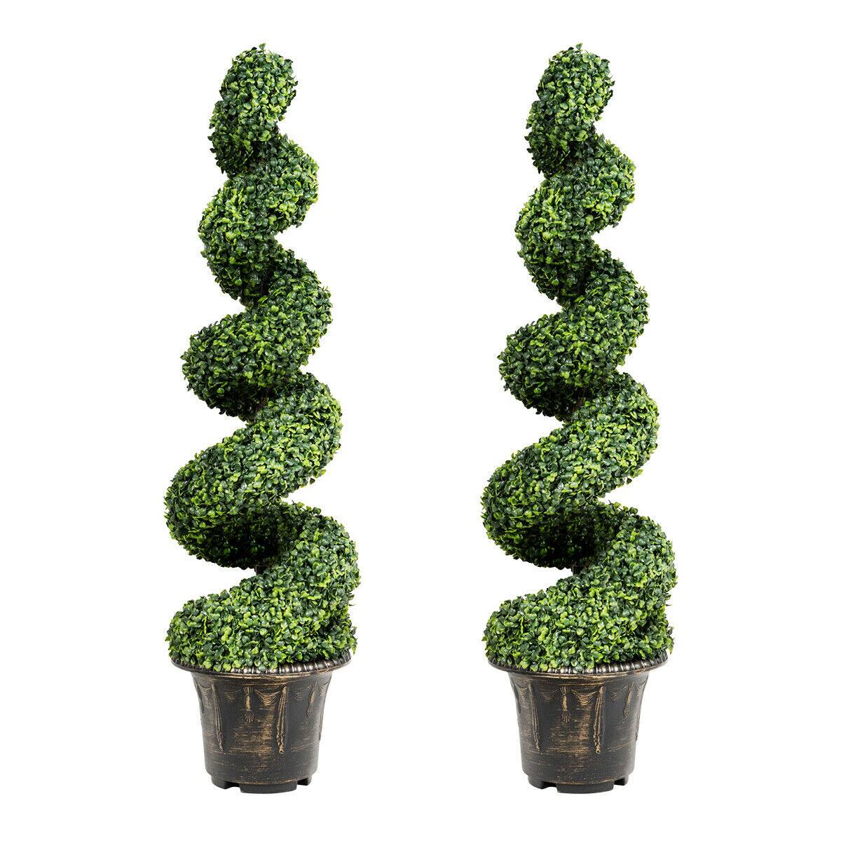 Front. Gymax - Gymax 2Pcs 4FT Artificial Boxwood Spiral Tree W/Realistic Leaves Indoor Outdoor Office - Green.