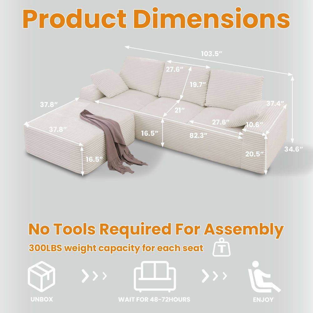 Product Dimensions  
103.5" x 27.6" x 19.7" x 37.8" x 21" x 37.4" x 37.8" x 16.5" x 27.6" x 82.3" x 10.6" x 16.5" x 20.5" x 34.6"

No Tools Required For Assembly  
300LBS weight capacity for each seat

UNBOX  
WAIT FOR 48-72HOURS  
ENJOY