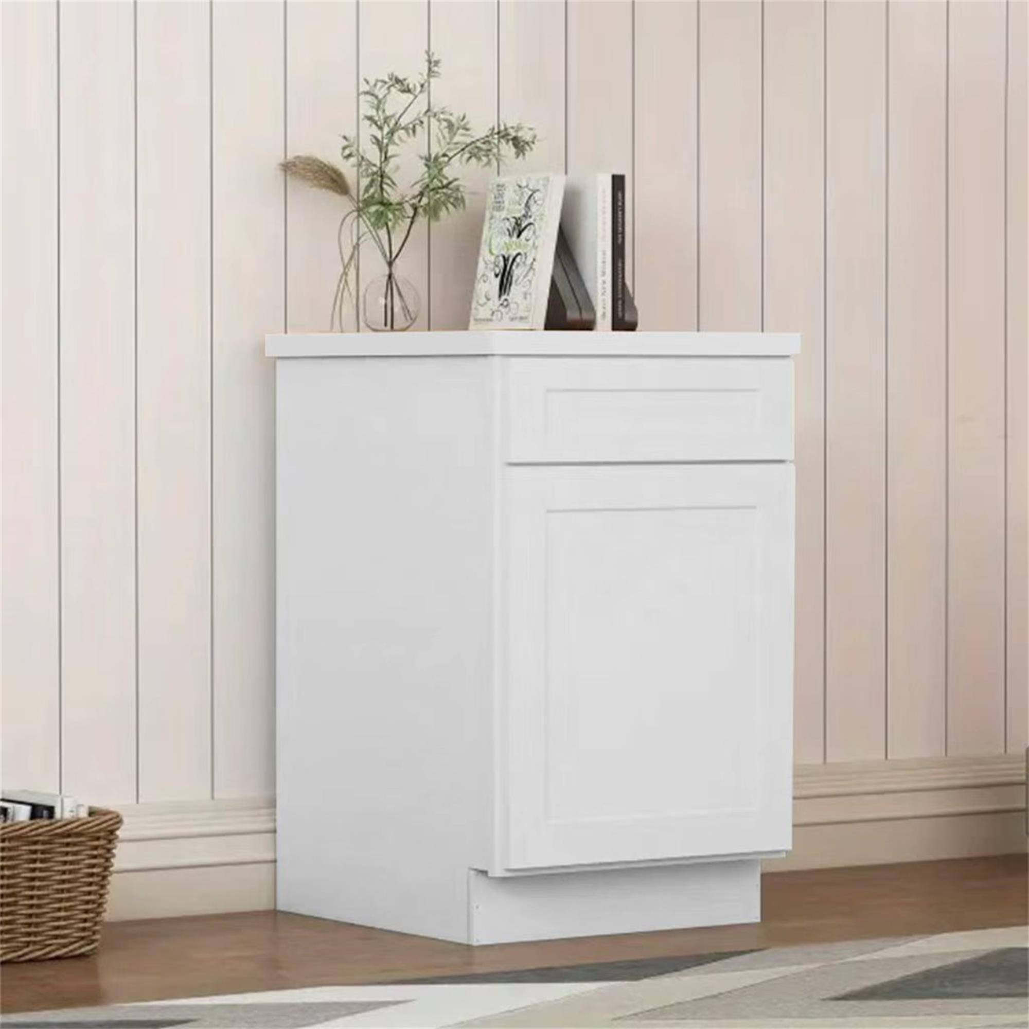 Alt View 1. Boyel Living - White Shaker Base Cabinet 15-in L x 24-in W x 34.5-in H with Soft Close, Adjustable Shelves for Kitchen Bathroom Laundry - White.