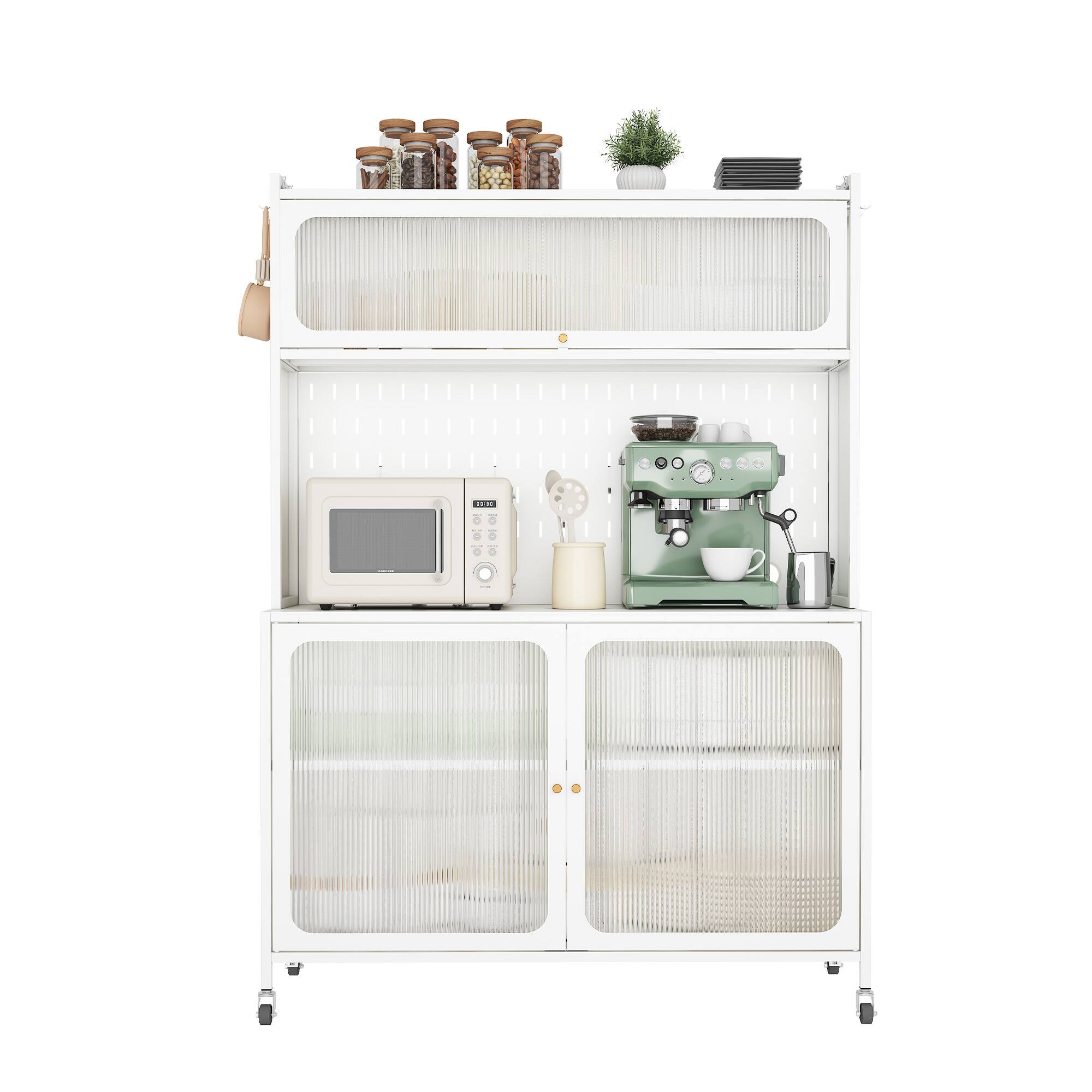 Front. Ecooso - Tall Kitchen Pantry Cabinet with Glass Doors & Adjustable Shelves, Storage Cupboard for Kitchen, Living Room, Dining - White.