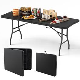 Gymax - 6 ft Portable Folding Table w/HDPE Tabletop Safe Lock Mechanism Carrying Handle - Black