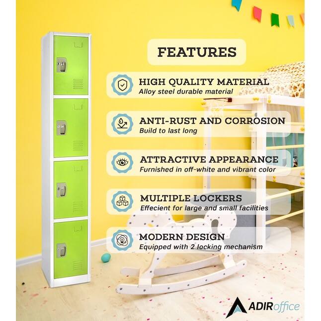 FEATURES

HIGH QUALITY MATERIAL
Alloy steel durable material

ANTI-RUST AND CORROSION
Build to last long

ATTRACTIVE APPEARANCE
Furnished in off-white and vibrant color

MULTIPLE LOCKERS
Effecient for large and small facilities

MODERN DESIGN
Equipped with 2 locking mechanism

ADIRoffice