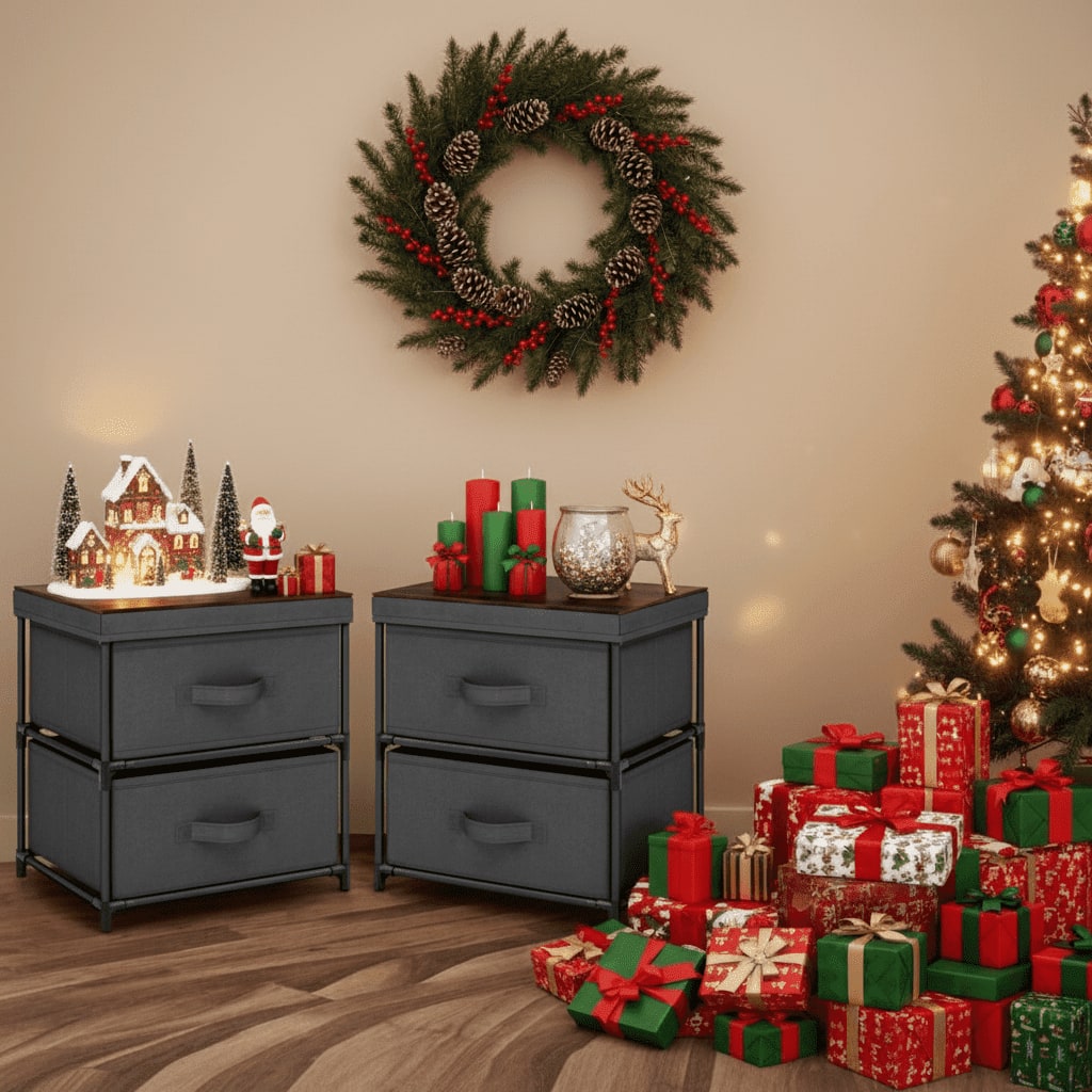 Kadyn - 2 Drawer Grey Nightstand Set of 2 for Bedroom Modern Bedside Table, Wood Finish Accent Table - Gray