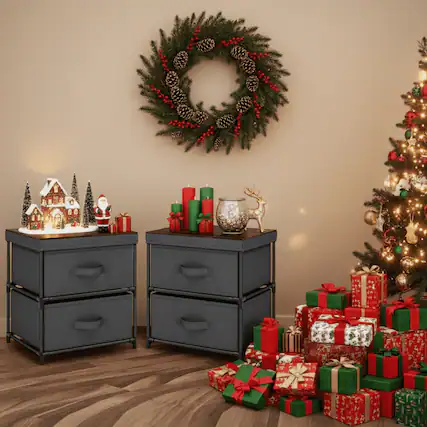 Front. Kadyn - 2 Drawer Grey Nightstand Set of 2 for Bedroom Modern Bedside Table, Wood Finish Accent Table - Gray.