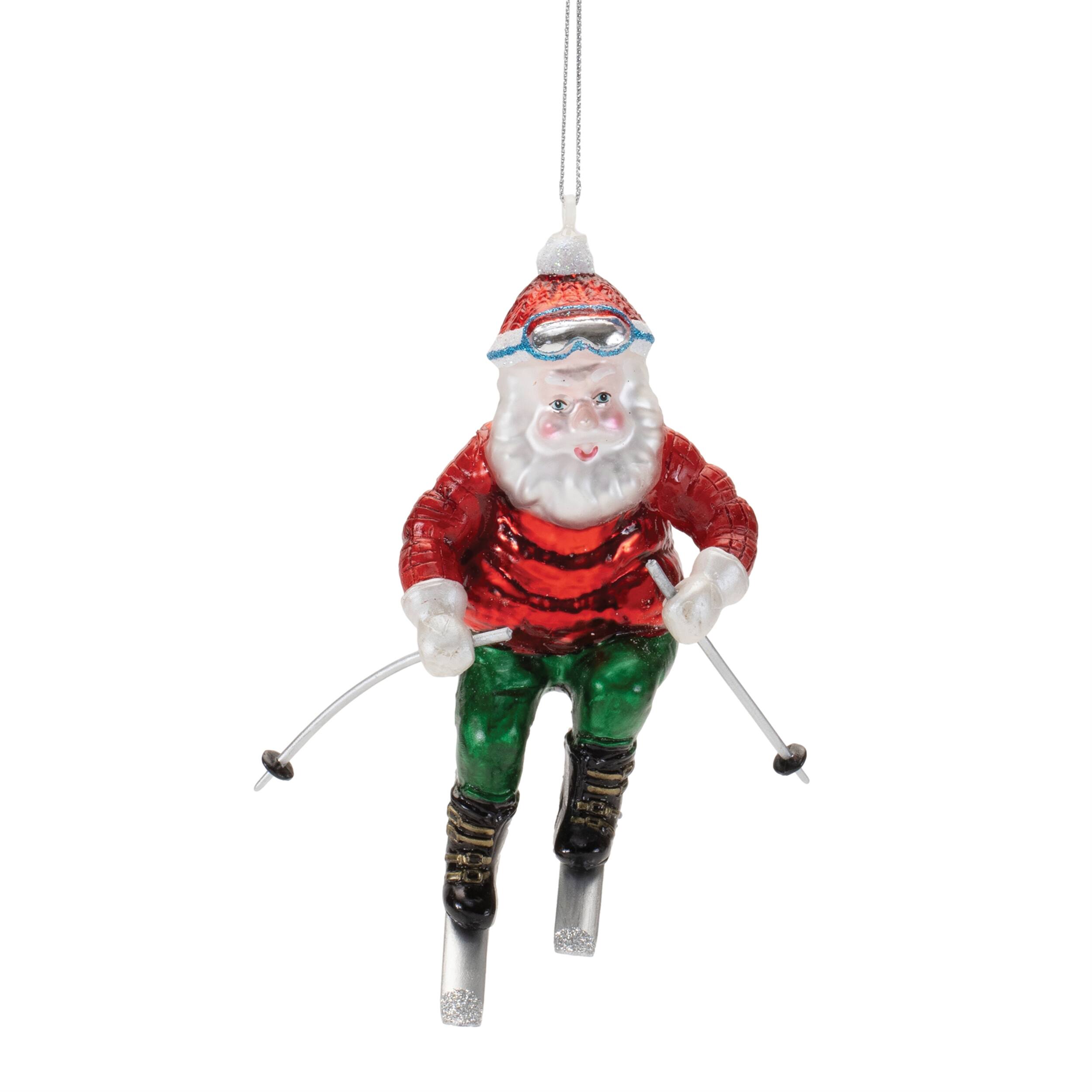Back. BreeBe - Glass Skiing Santa Oranment (Set of 6) - White, Red, Green.