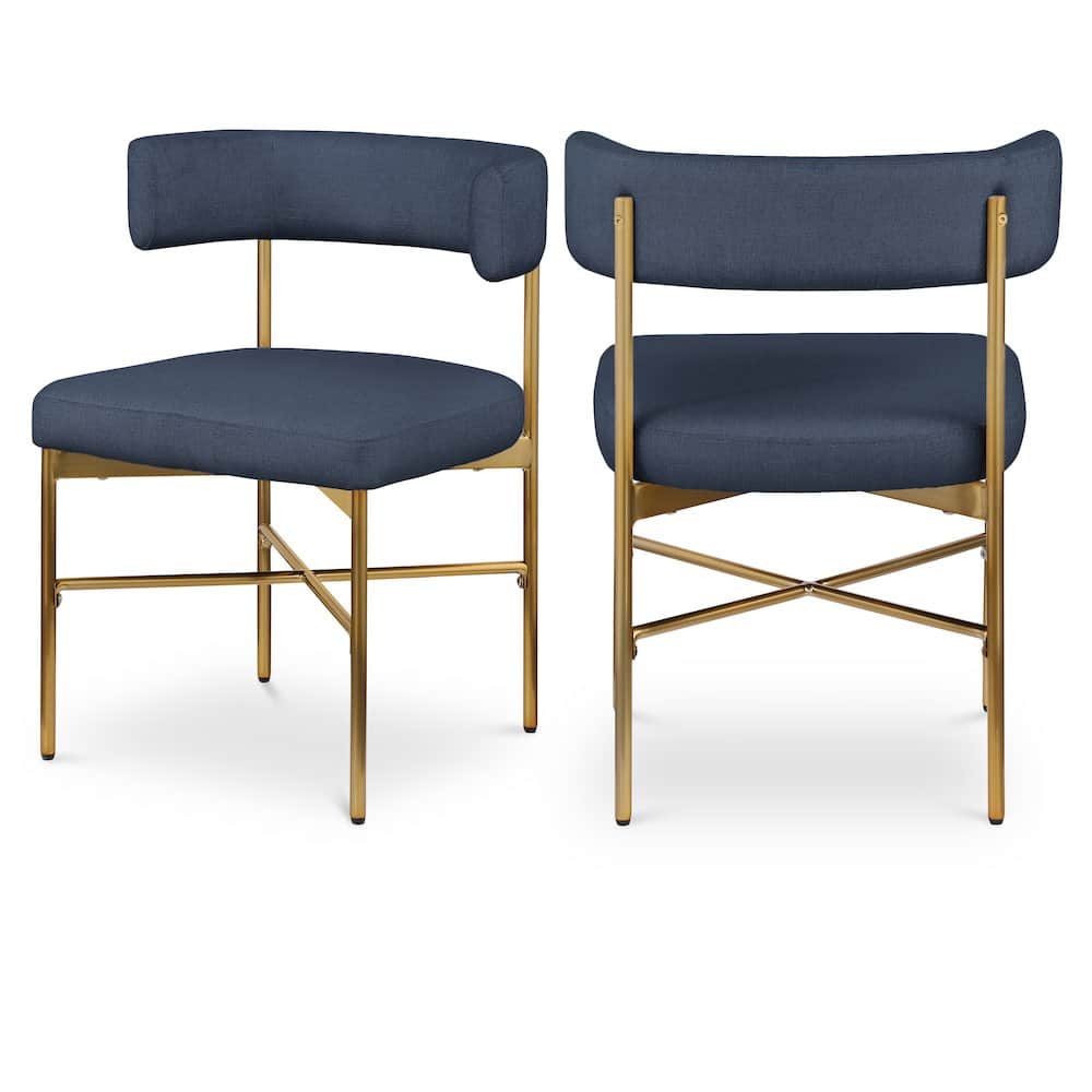Meridian Furniture - Rivage Deep Navy Durable Linen Textured Fabric Dining Chair, Set of 2 - Blue
