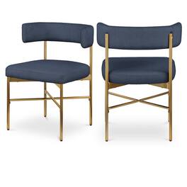 Meridian Furniture - Rivage Deep Navy Durable Linen Textured Fabric Dining Chair, Set of 2 - Blue