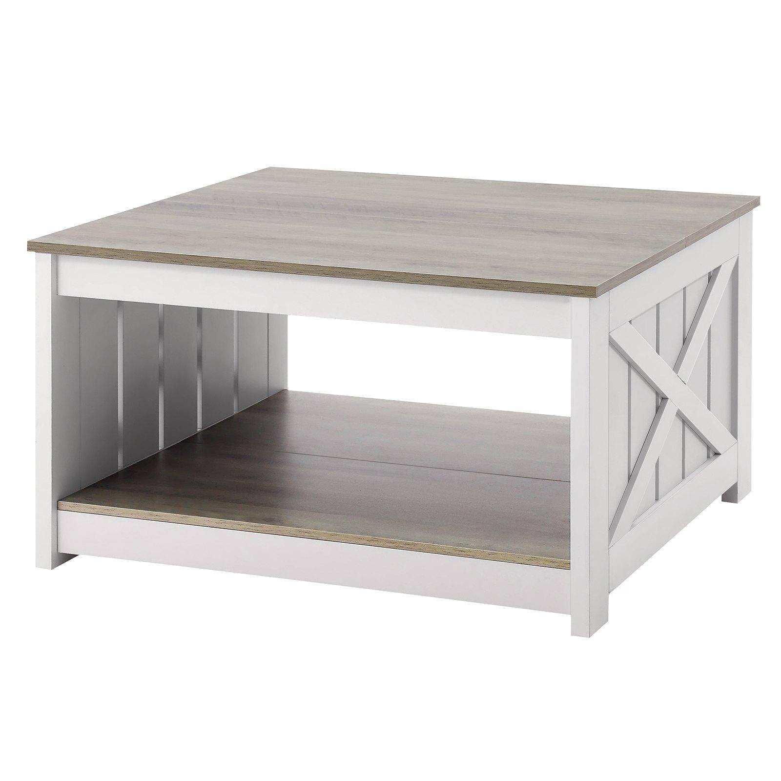 Alt View 10. Glintex - 31.5 in Farmhouse Coffee Table, Square Wooden Center Table with Open Storage Shelf for Living Room - Gray + White.