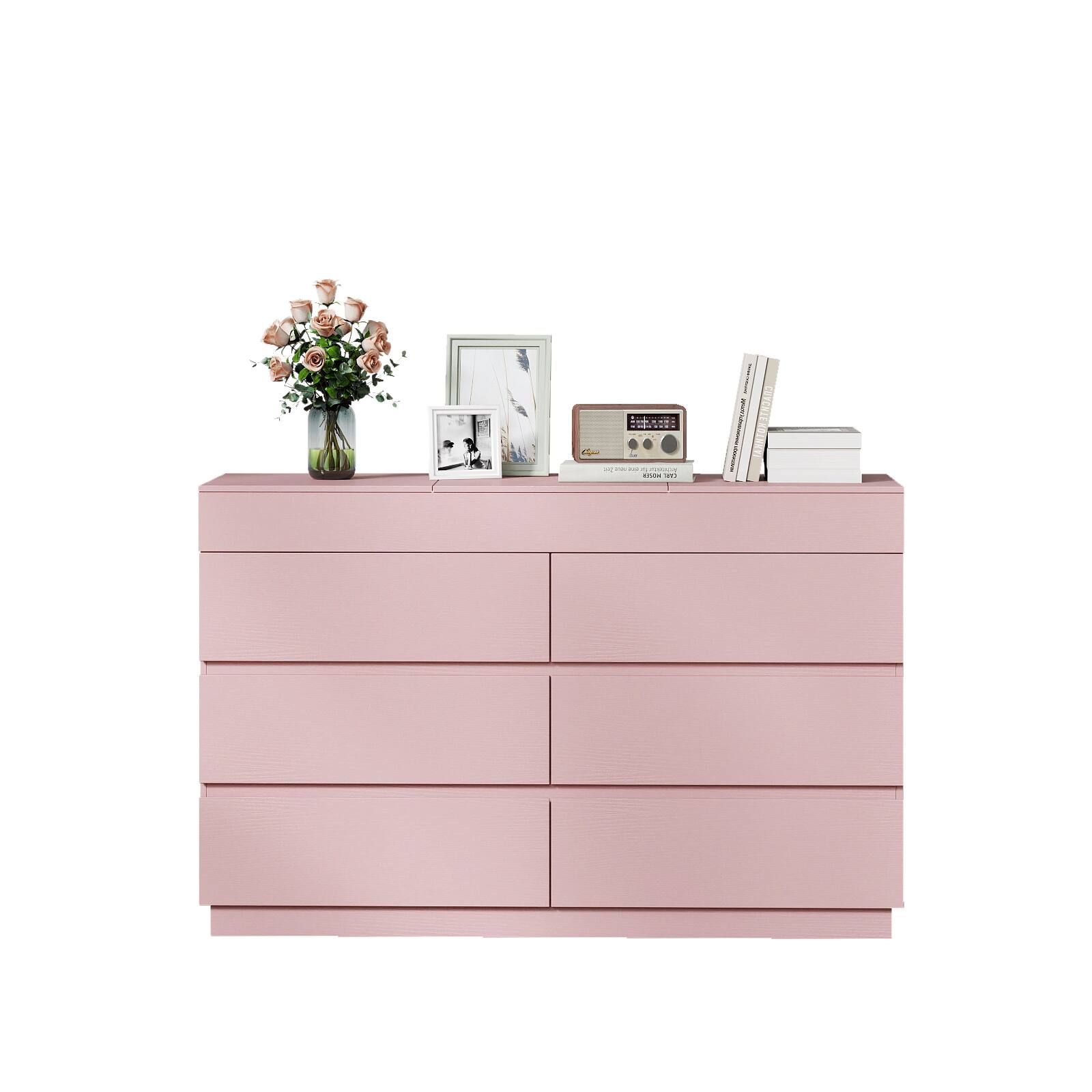 Alt View 1. Winado - 6-Drawer Chests of Drawers Dresser with Flip-Top Mirror and Hidden Compartment Storage Cabinet for Bedroom Living Room - Pink.