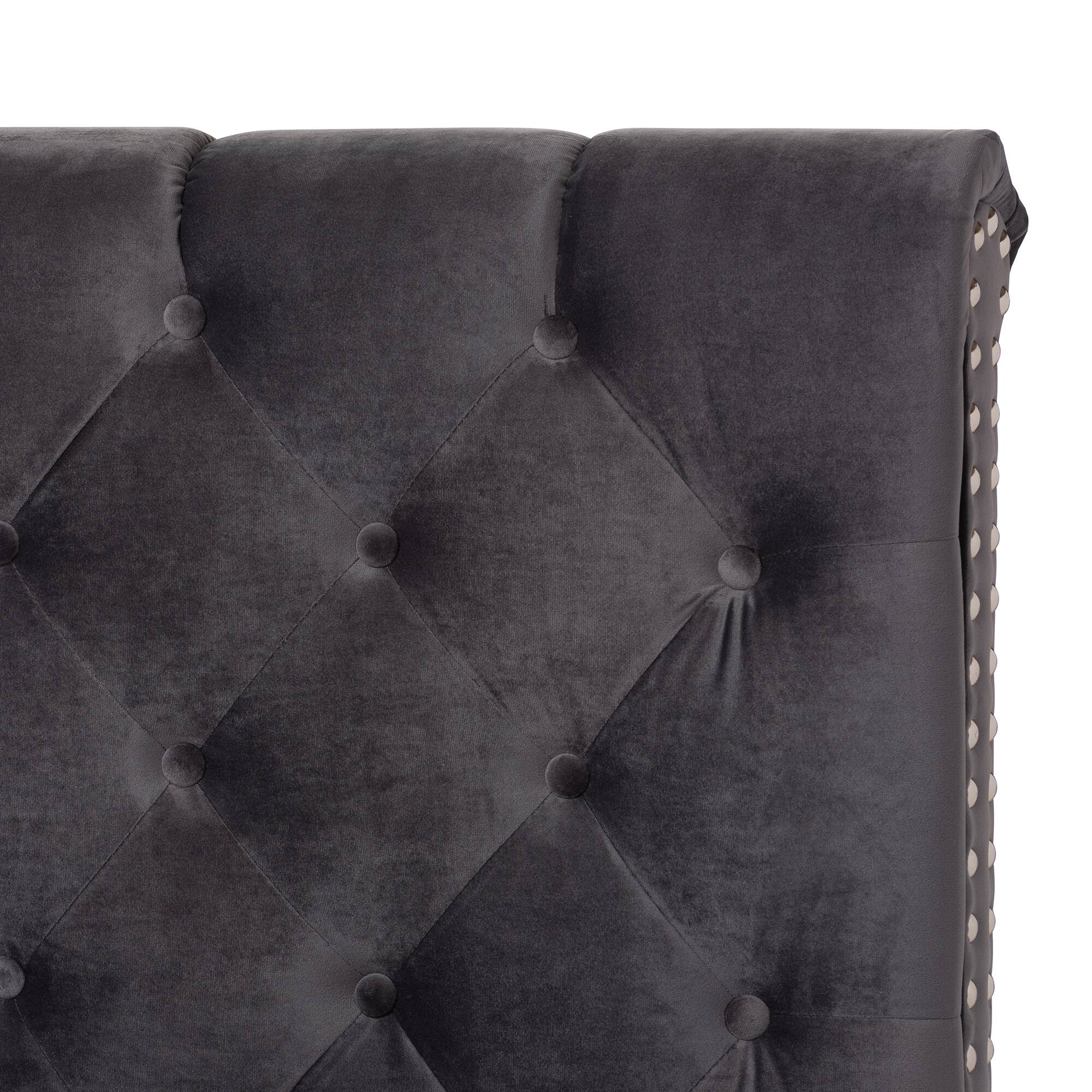 Back. Baxton Studio - Candace Luxe and Glamour Velvet Upholstered Bed - Dark Grey.