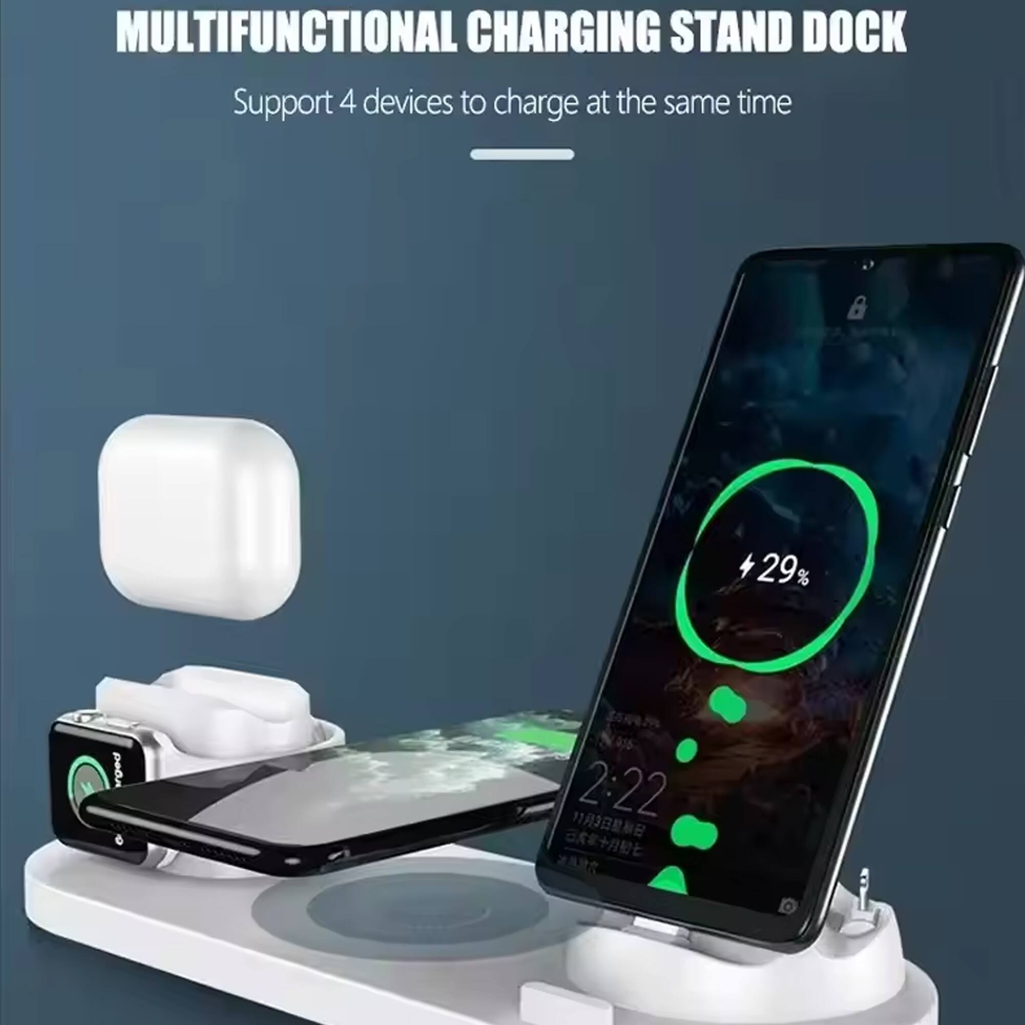 MULTIFUNCTIONAL CHARGING STAND DOCK  
Support 4 devices to charge at the same time  

+29%  
2:22