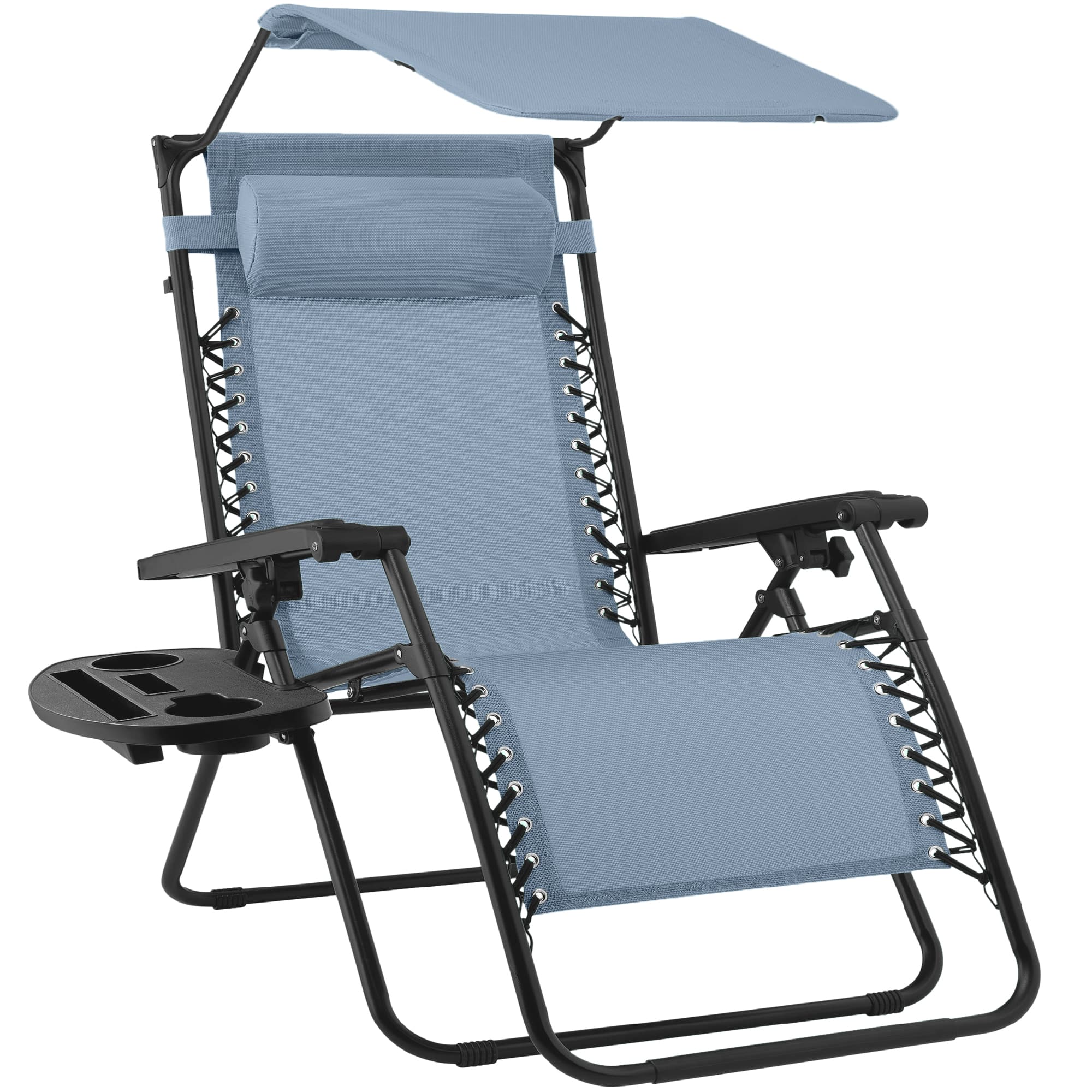 Best Choice Products - Folding Zero Gravity Recliner Patio Lounge Chair w/ Canopy Shade, Headrest, Tray - Dusty Blue