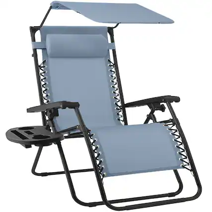 Front. Best Choice Products - Best Choice Products Folding Zero Gravity Recliner Patio Lounge Chair w/ Canopy Shade, Headrest, Tray - Dusty Blue - Dusty Blue.
