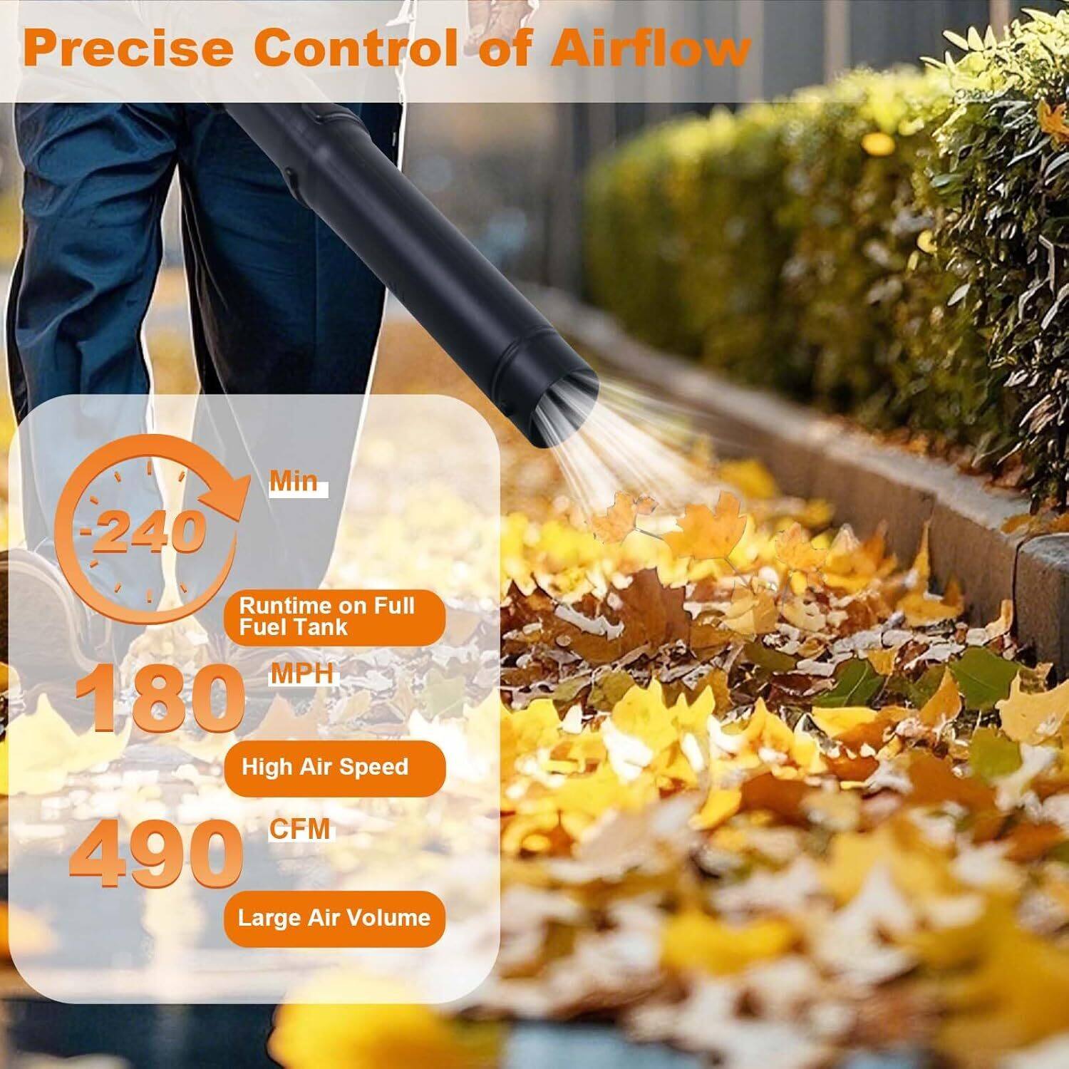 Left. Acekool - 28cc 2-Stroke 1.1 HP, 490 CFM, 280 MPH Handheld Gas Powered Leaf Blower for Effortless Lawn & Leaf Cleanup, Red - Red.