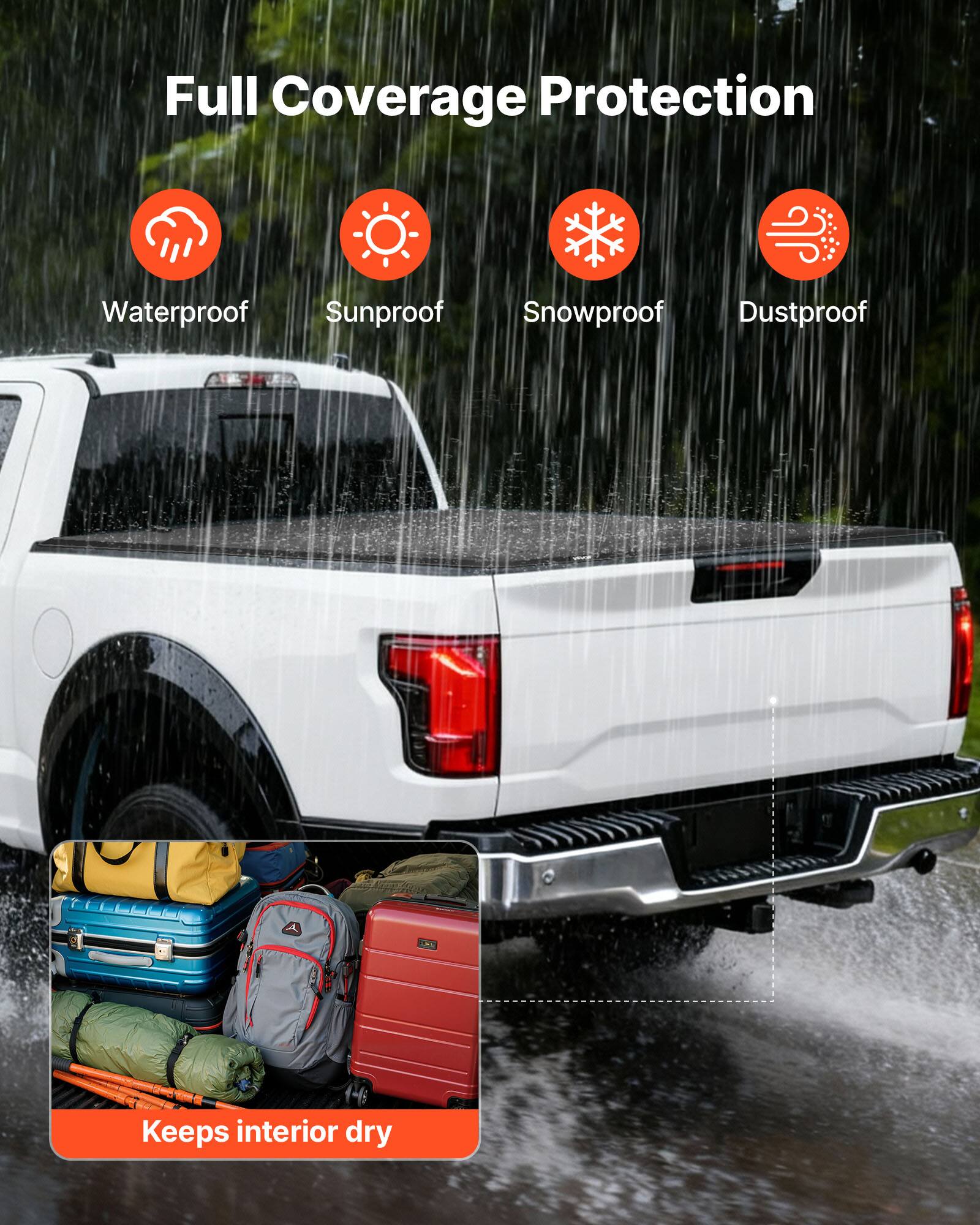 Full Coverage Protection  
Waterproof Sunproof Snowproof Dustproof  
Keeps interior dry