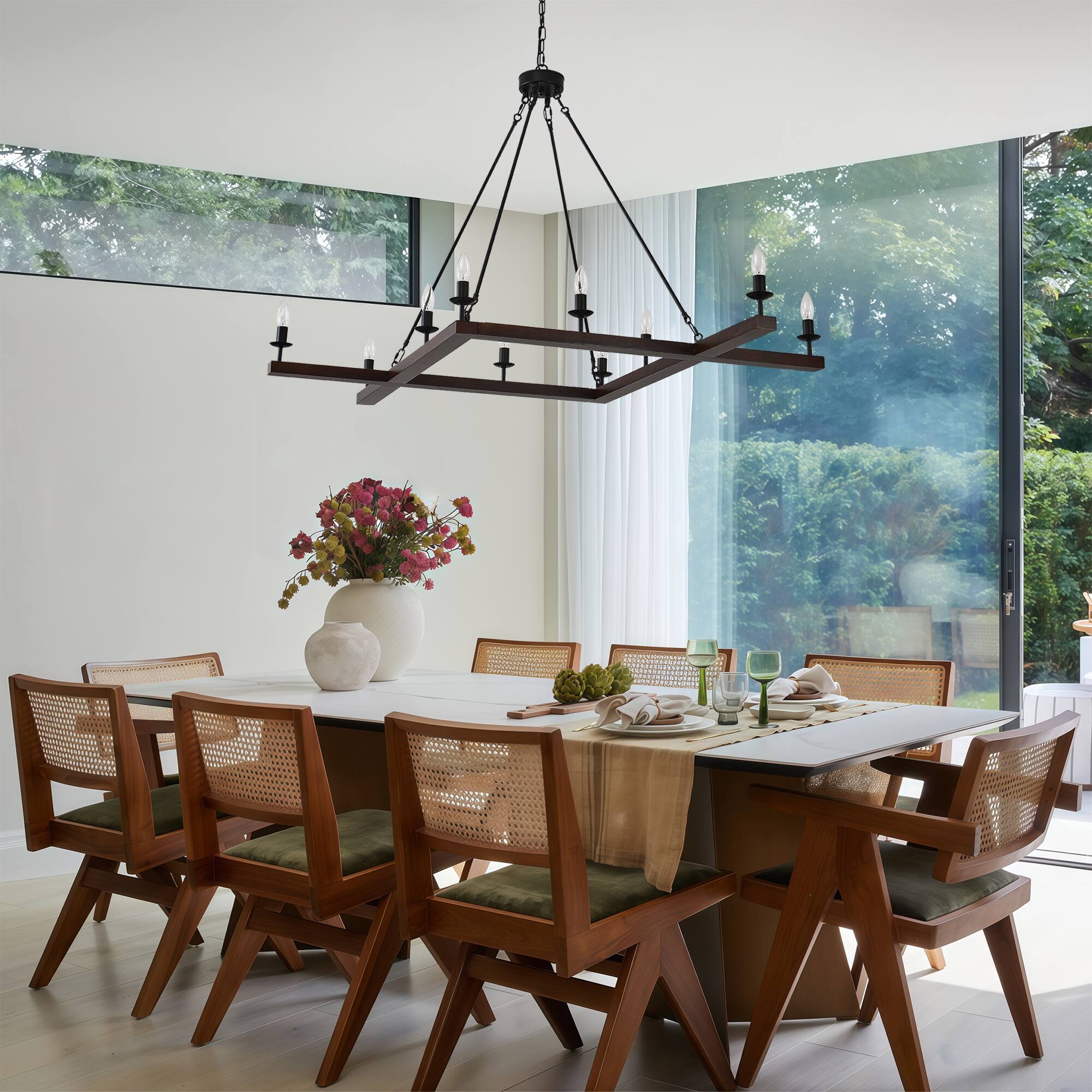 Alt View 1. RYHNUYNE - 10-Light Farmhouse Chandeliers, 37'' Rustic Square Chandelier Light Fixture, Industrial Pendant Light Fixture for Dining - Black.