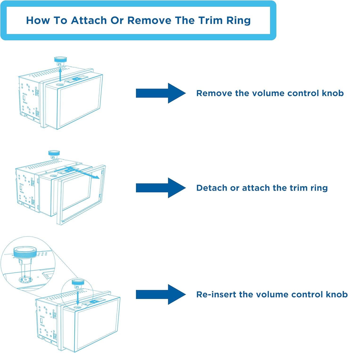 How To Attach Or Remove The Trim Ring

1. Remove the volume control knob
2. Detach or attach the trim ring
3. Re-insert the volume control knob