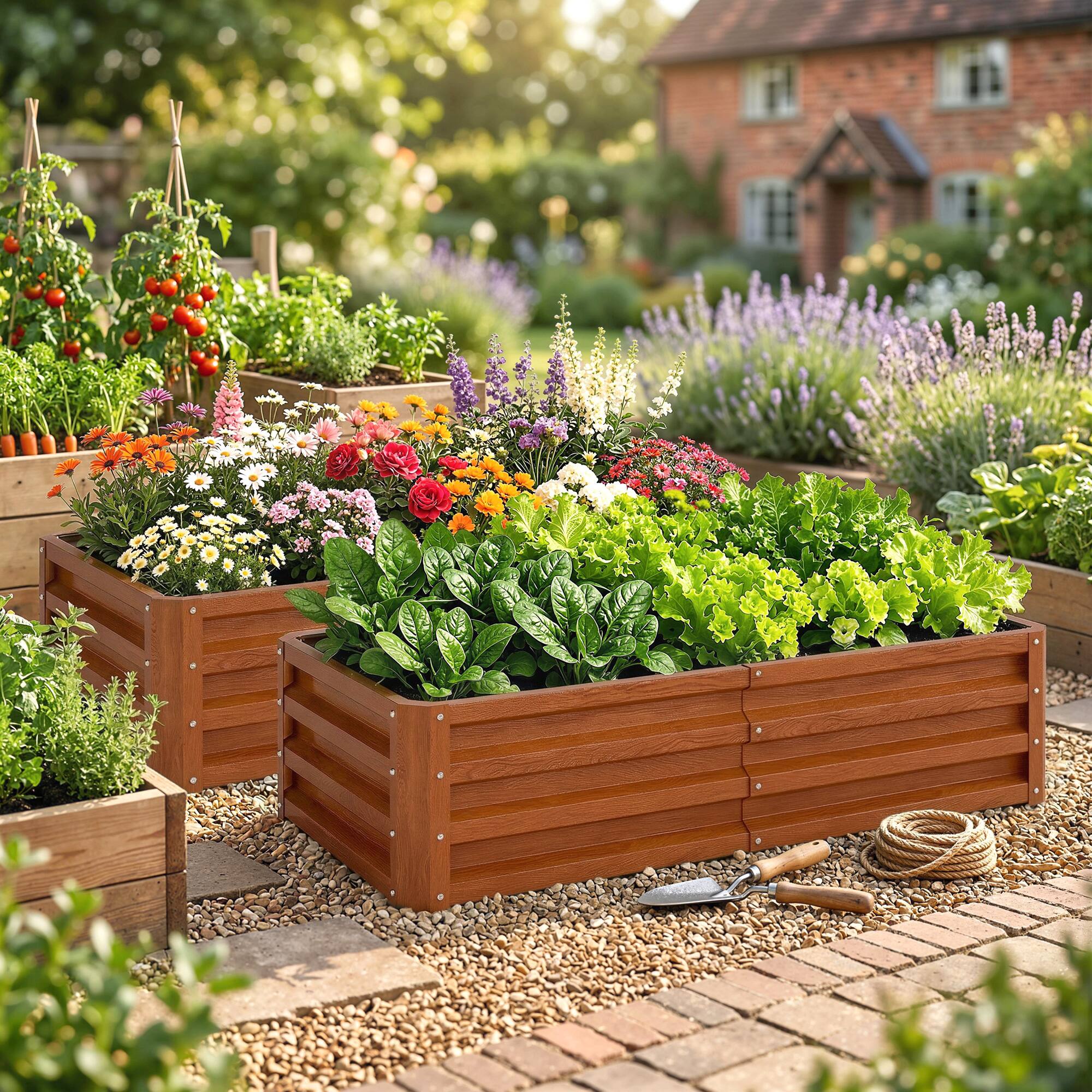Alt View 6. Outsunny - Raised Garden Bed, 4' x 2' x 1' Metal Planter Box, for Growing Vegetables, Flowers, Herbs - Brown.