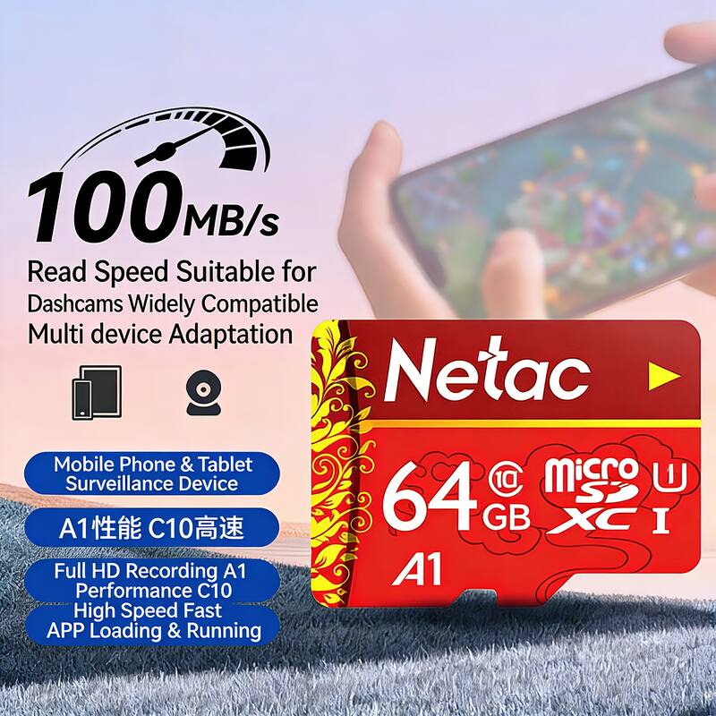 100 MB/s Read Speed Suitable for Dashcams Widely Compatible Multi device Adaptation  
Netac Mobile Phone & Tablet Surveillance Device  
64 GB Micro SDXC I  
A1 Performance C10 High Speed Fast APP Loading & Running