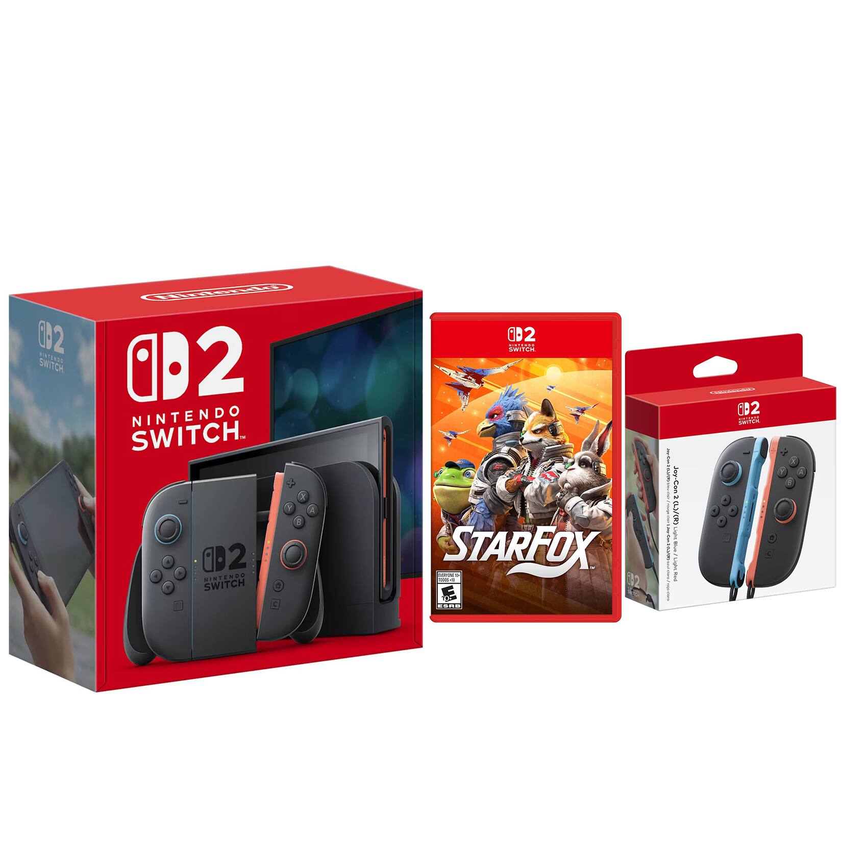 Switch 2 Console with Star Fox Game and Extra Joy-Cons Bundle - Red / Blue