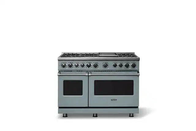Front. Viking - 48 in. Wide 6 Burner Dual Fuel Frestanding Sealed Buner Frestanding Range with Griddle-LP - November Sky.