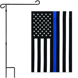 G128 - Combo Garden Flag Stand 36 x 16 in & Thin Blue Line Garden Flag 12 x 18 in - Assorted Colors