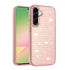 Front. Kitcheniva - Faux Crystals Chrome Plated Cover Phone Case With Tempered Glass For Samsung Galaxy A57 5G Rose Gold - Rose Gold.