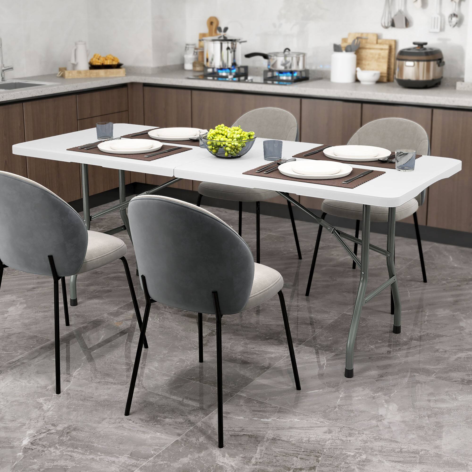 Alt View 4. Gymax - Gymax 6 ft Portable Folding Table w/HDPE Tabletop Safe Lock Mechanism Carrying Handle White - White.