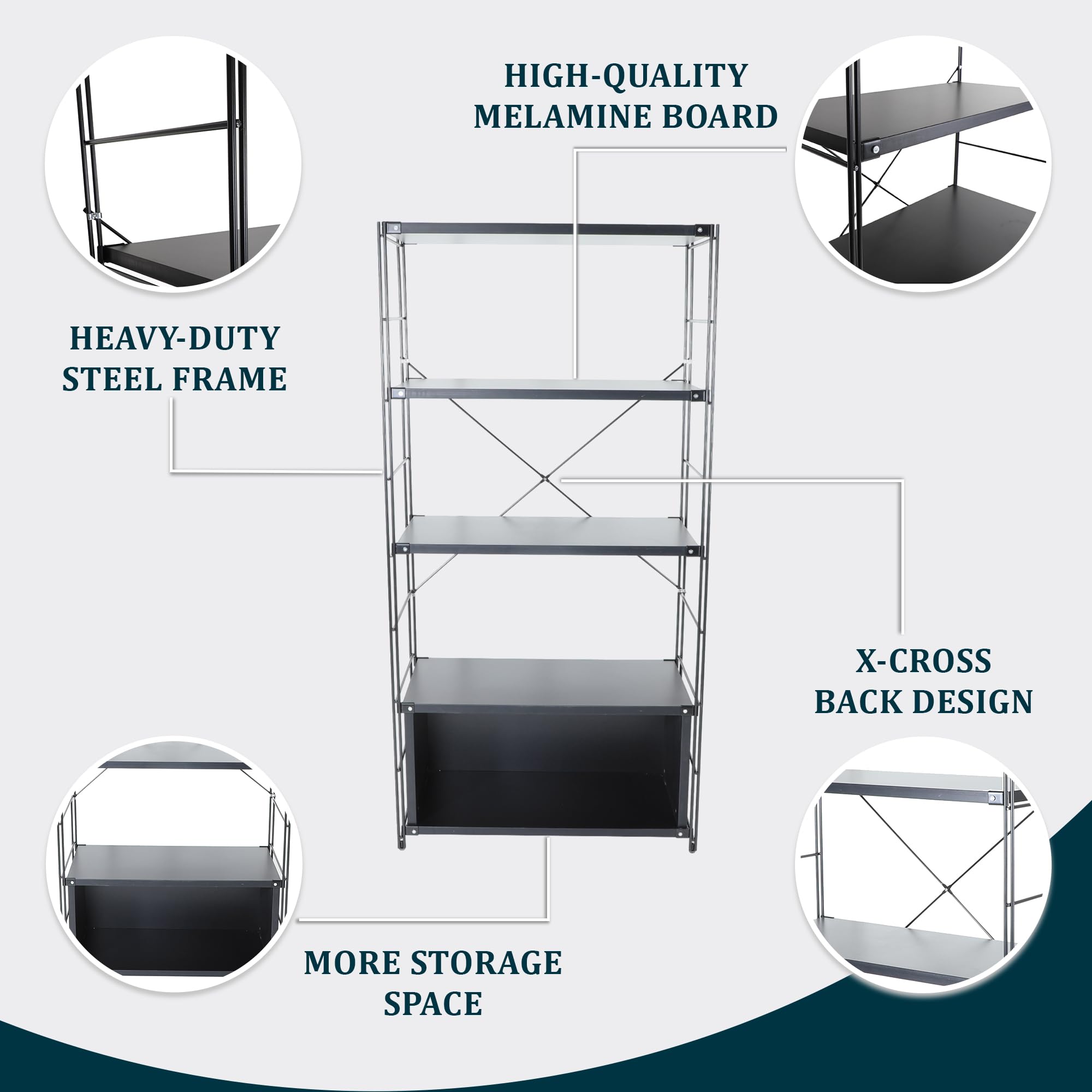 - High-Quality Melamine Board
- Heavy-Duty Steel Frame
- X-Cross Back Design
- More Storage Space