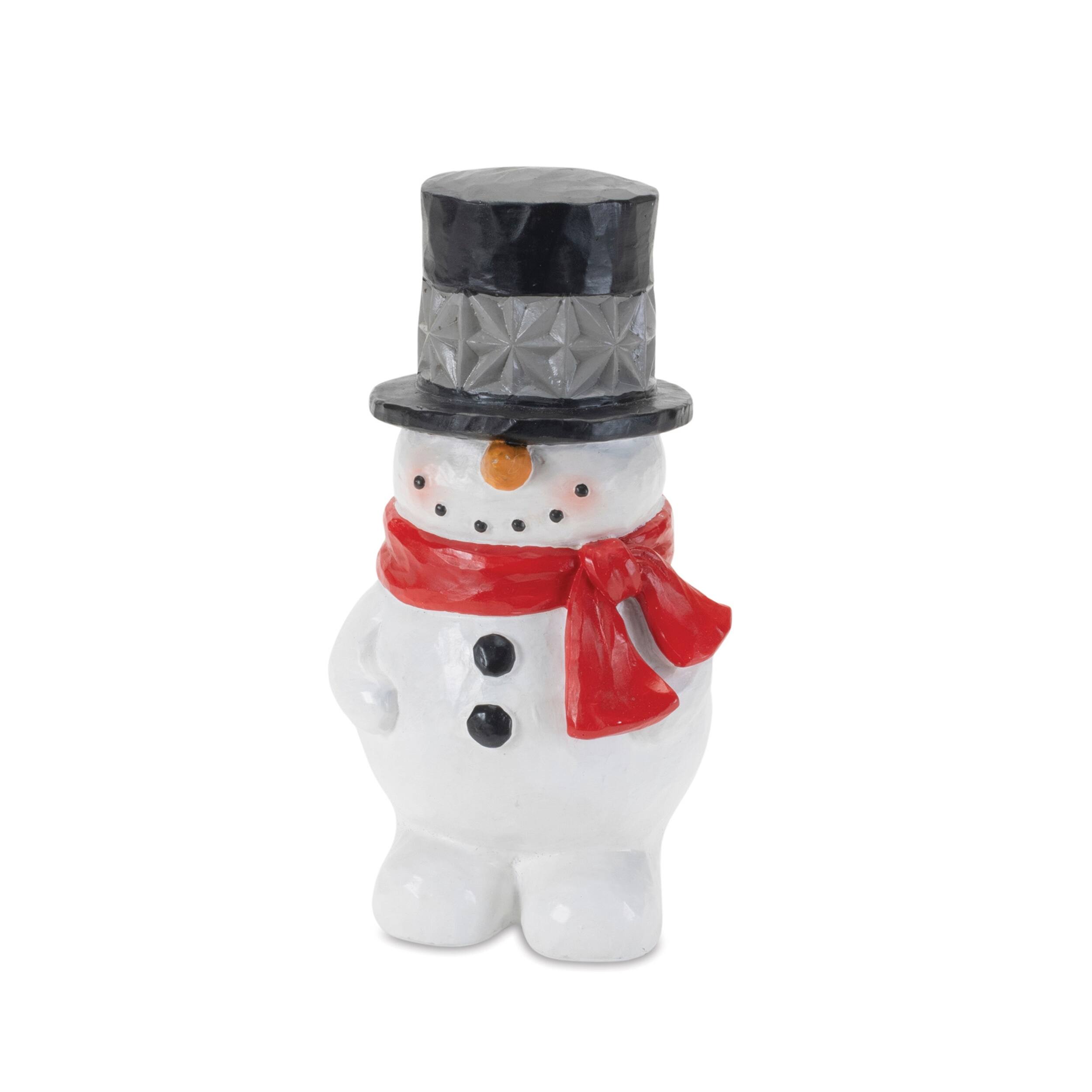 Left. BreeBe - Winter Snowman Figurine (Set of 2) - White, Red, Silver.