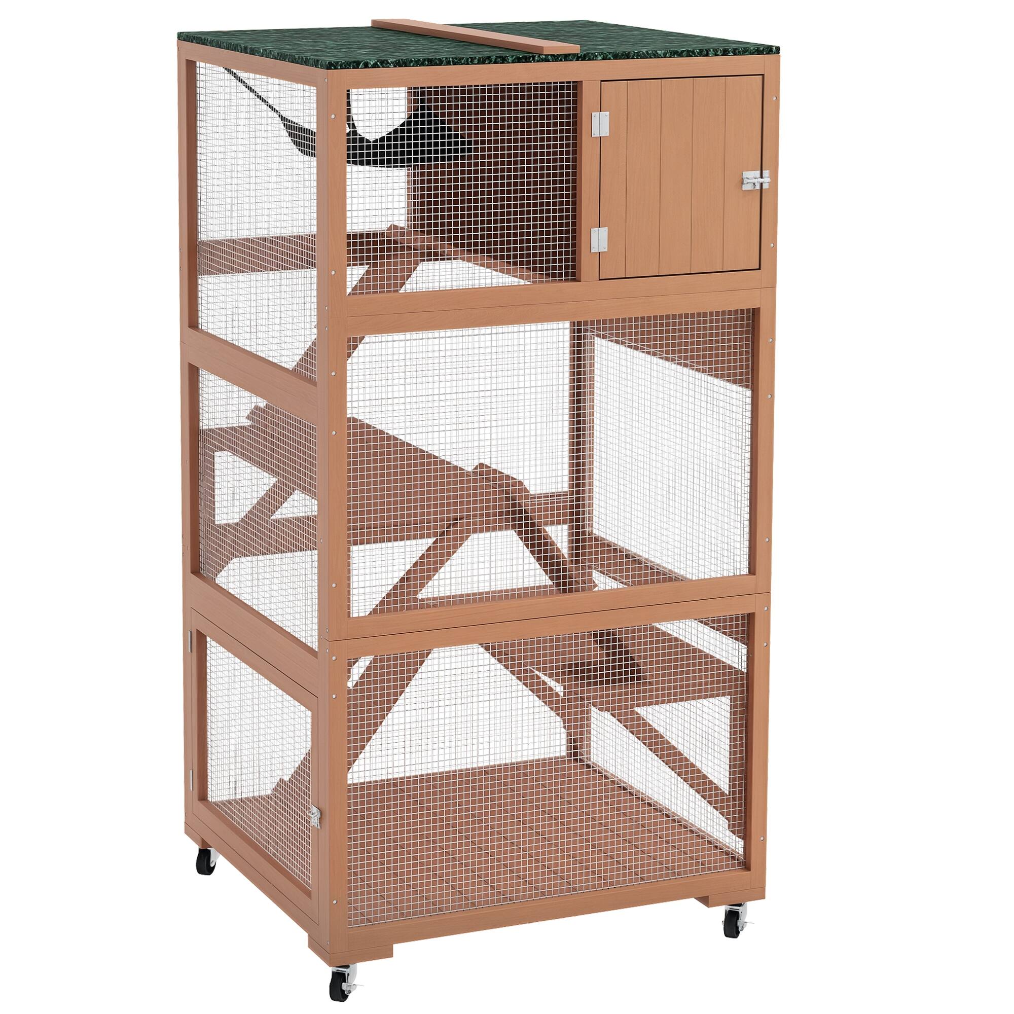 Pawhut - Outdoor Cat Enclosure House on Wheels with Hammock