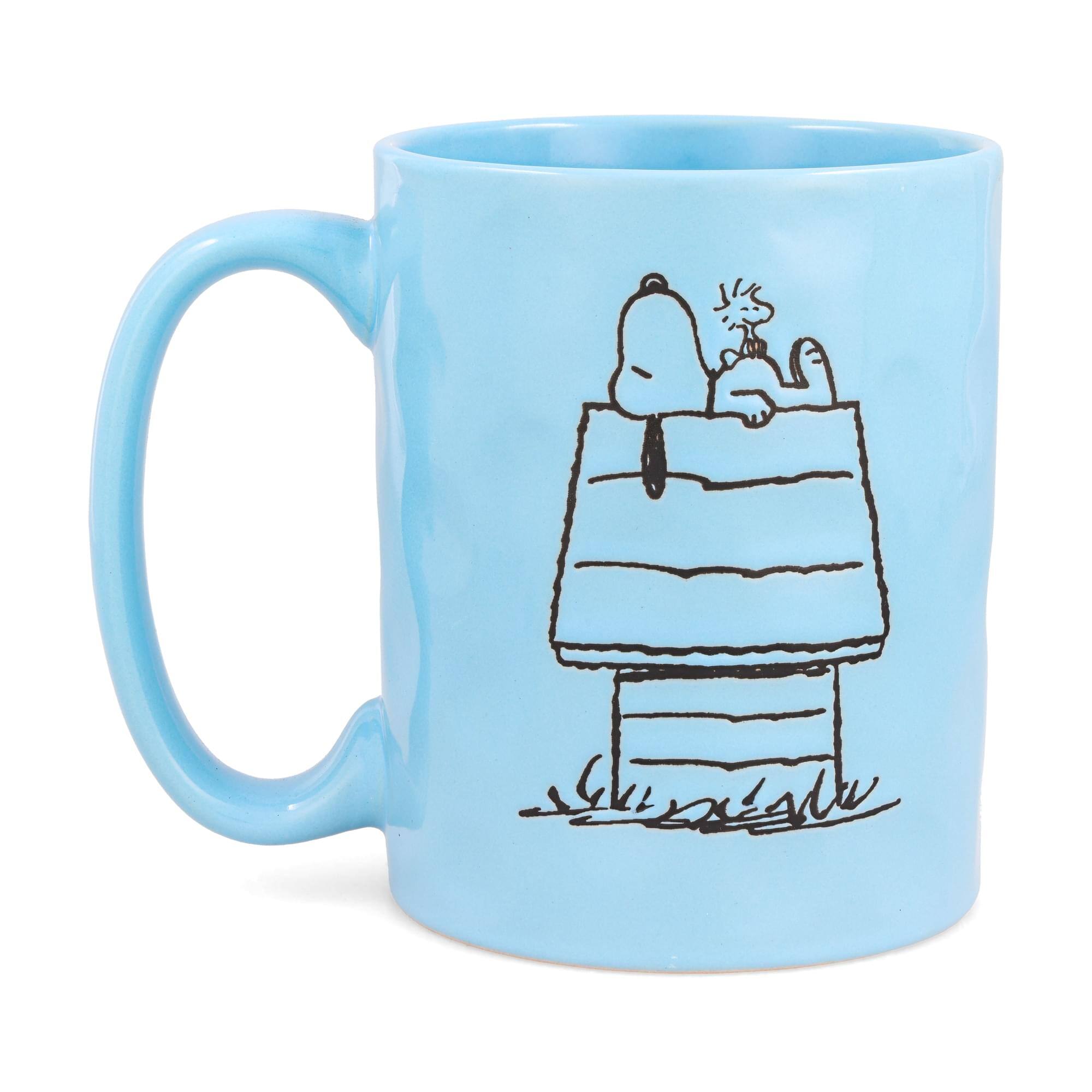 Alt View 1. Silver Buffalo - Peanuts Snoopy and Woodstock House Wax-Resist Pottery Mug | Holds 17 Ounces - Blue.