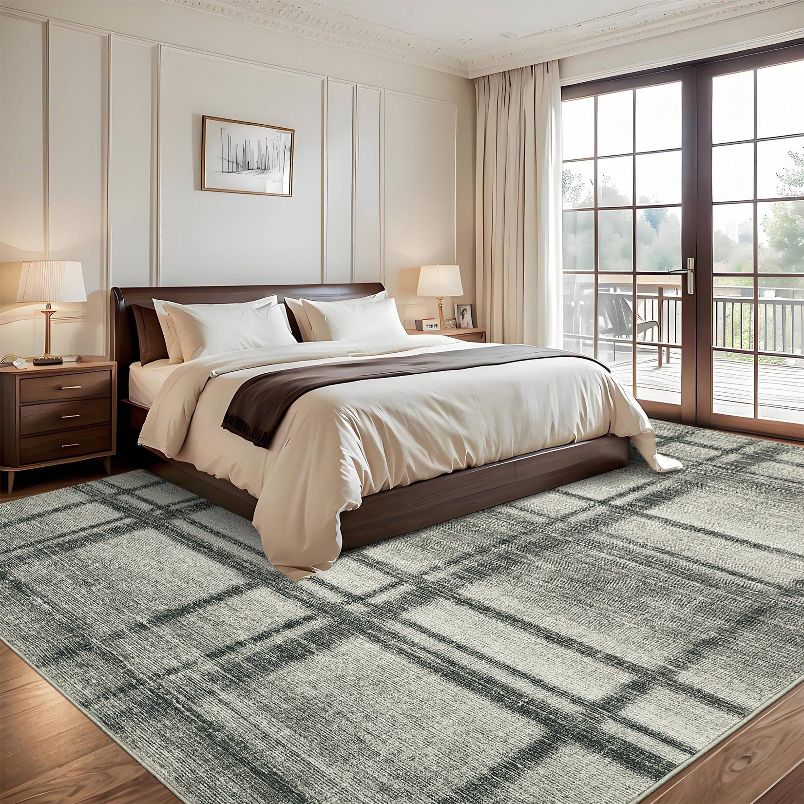 Back. GARVEE - GARVEE Modern Geometric Plaid Area Rug Machine Washable Non Slip Low Pile Area Rug for Living Room Bedroom - Green.