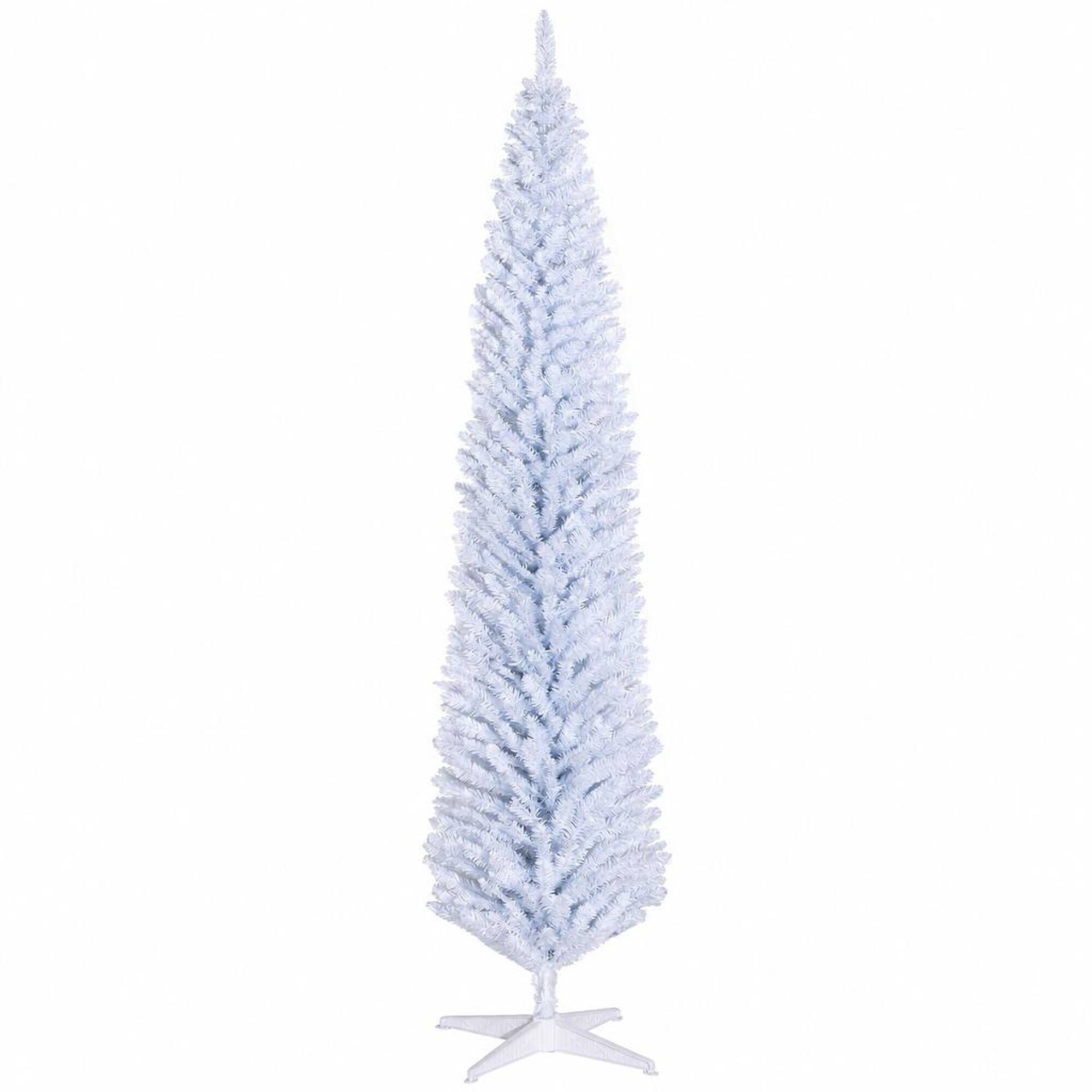 Front. RYHNUYNE - 8 Ft Slim Pencil Artificial Christmas Tree With 618 Realistic Tips,Plastic Base Narrow Space Saving For Holiday - White.