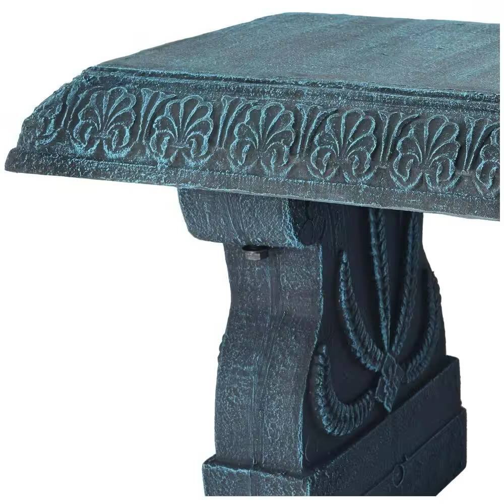 Back. Hivvago - Black Fiber-Clay Resin Outdoor Garden Bench in Stone Finish - Brushed Teal.