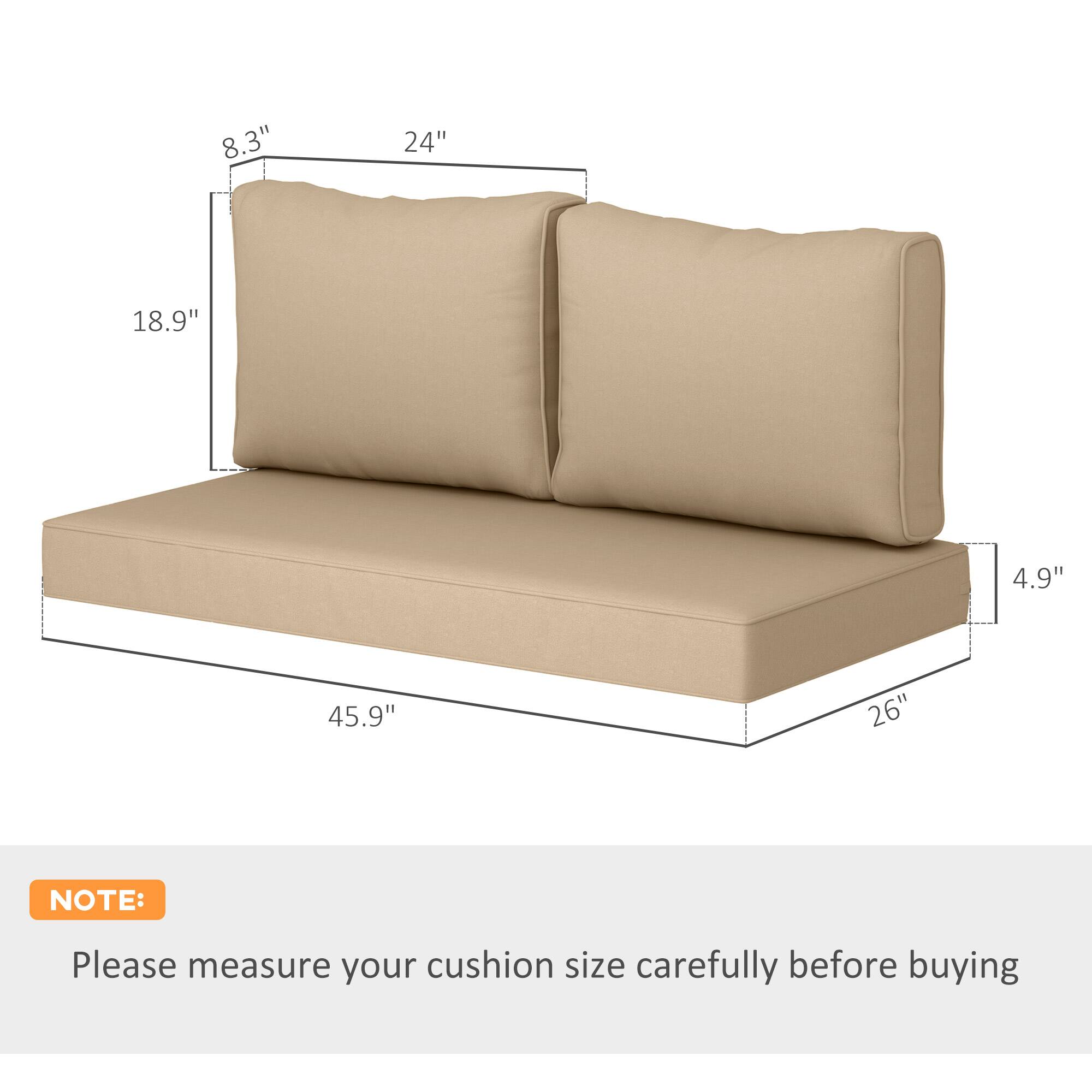8.3", 24", 18.9", 4.9", 45.9", 26" NOTE: Please measure your cushion size carefully before buying