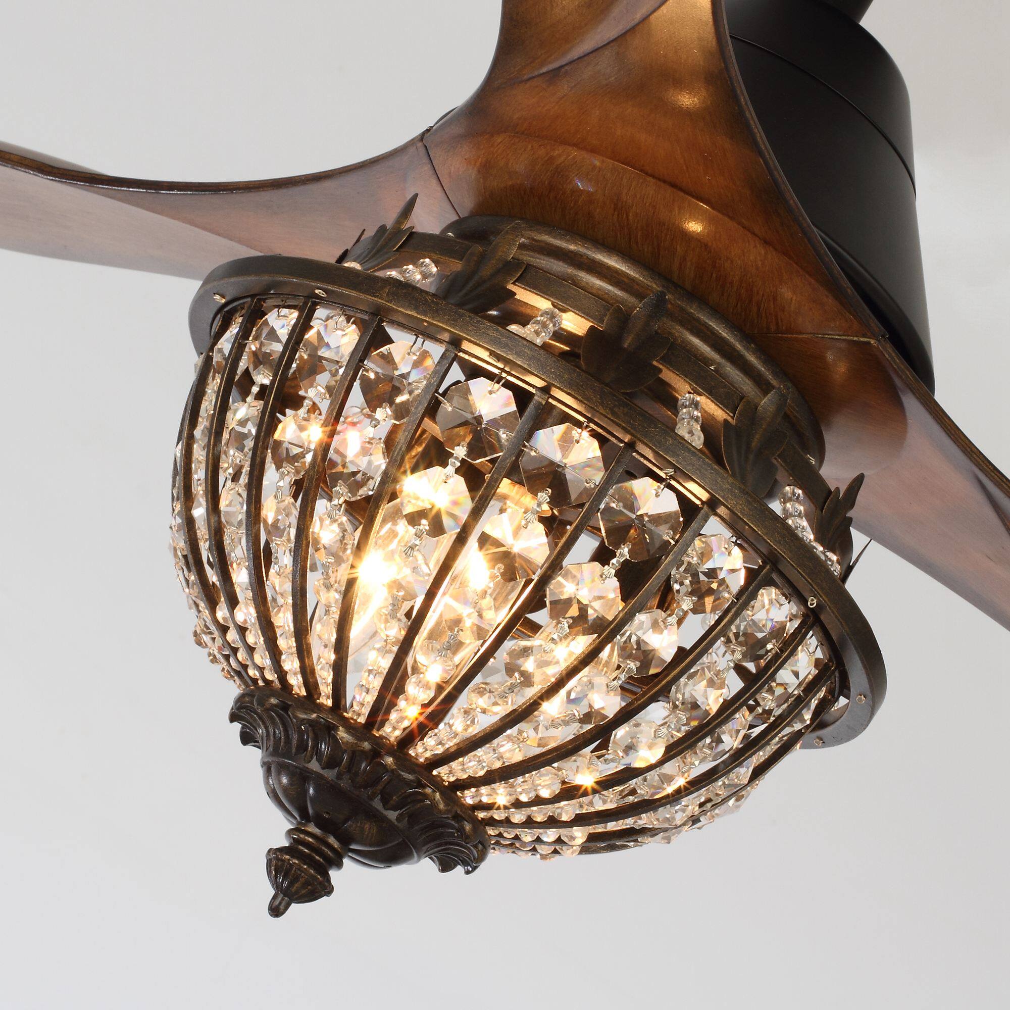 Alt View 8. Parrot Uncle - 52" Farmhouse Brown Crystal Chandelier Ceiling Fan with Remote Control - Black.