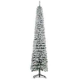 PULUZ - 8 feet Tall Unlit Slim Pencil Xmas Tree, Snow Flocked Artificial Christmas Tree with Realistic Branches and 603 Tips - Green