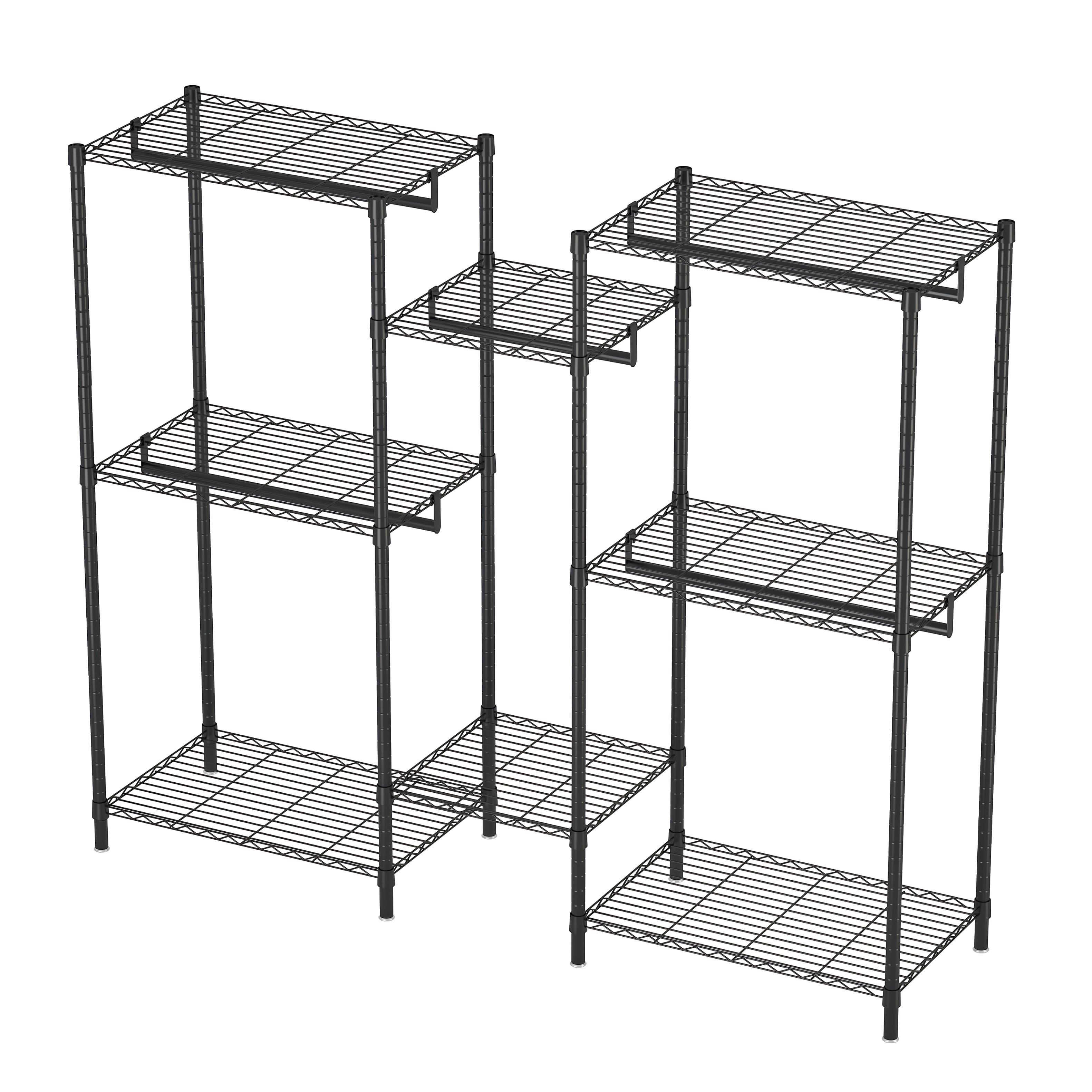 COWLOWN - Heavy Duty Freestanding Garment Rack 8 Adjustable Wire Shelves 5 Rails Portable Closet Organizer - Black