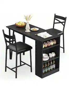 Acekool - Kitchen Table 3Piece 36in Wooden Counter Height Dining Table Set for Dining Room, Home Office, Living Room - Black