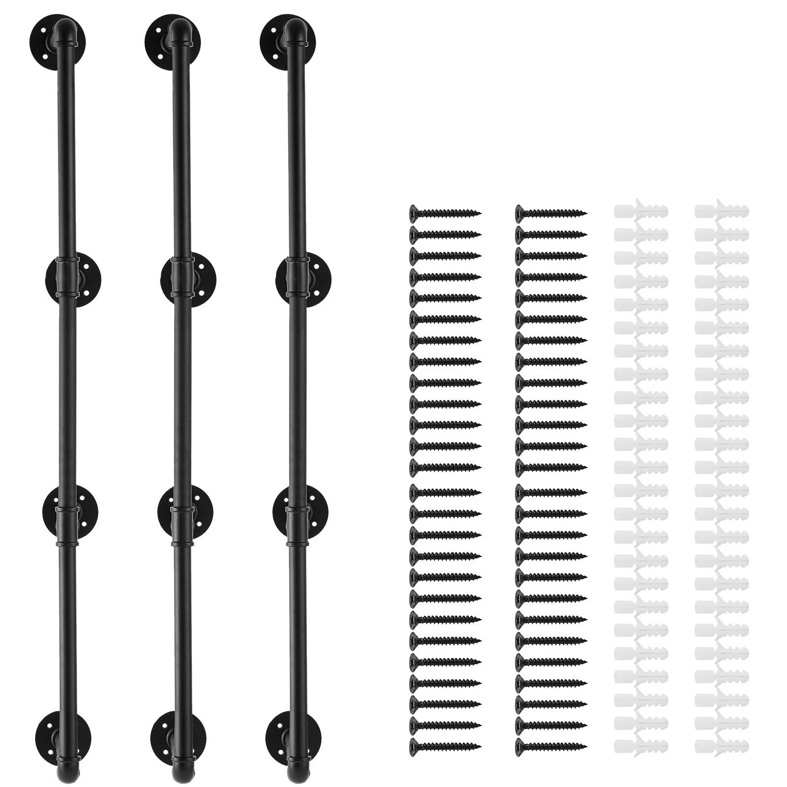 Alt View 5. VEVOR - Industrial Pipe Shelf, 4 Tier 3PCS, 11.8in Applicable Board Width Wall-Mount Floating Rustic Wood Shelves Bracket - Black.