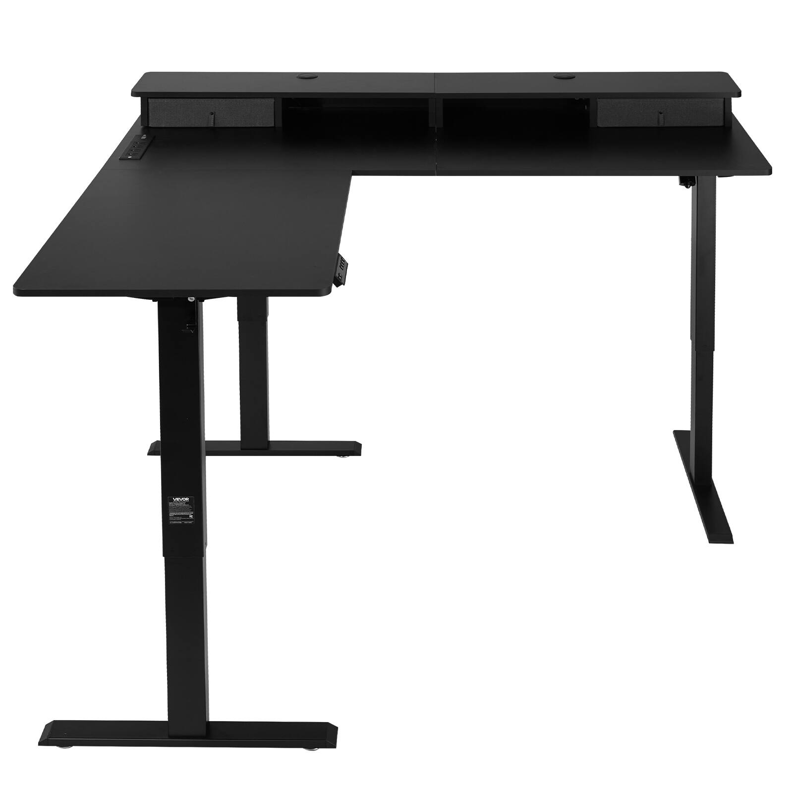 Alt View 5. VEVOR - L Shaped Desk, Electric Adjustable Height Corner Gaming Desk with CPU Stand, Dual Hooks and Fabric Drawers - Black.