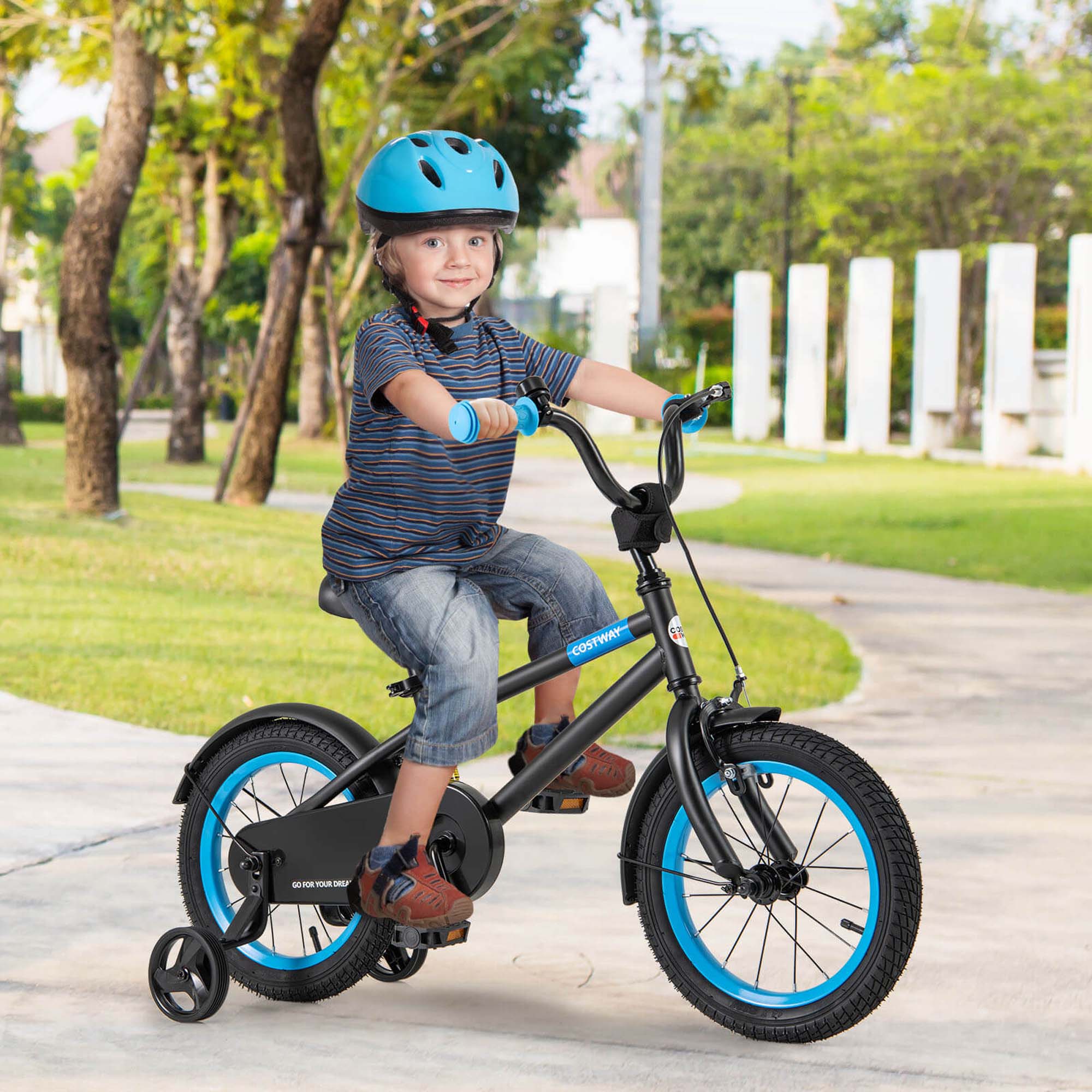 Alt View 1. Costway - Costway 14" Kids Bike with Adjustable Saddle Handlebar Removable Training Wheels Handbrake - Black.
