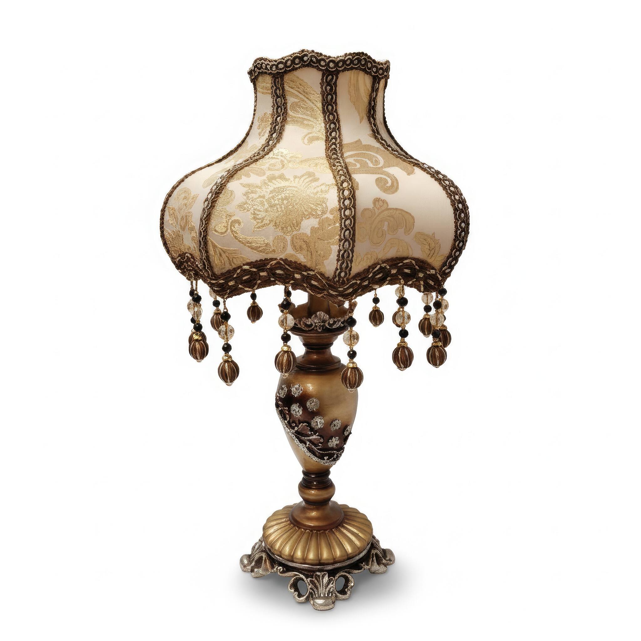 Angle. FC Design - 24"H Gold Patterned Vase w/ Floral Beaded Fringe Shade Table Lamp.