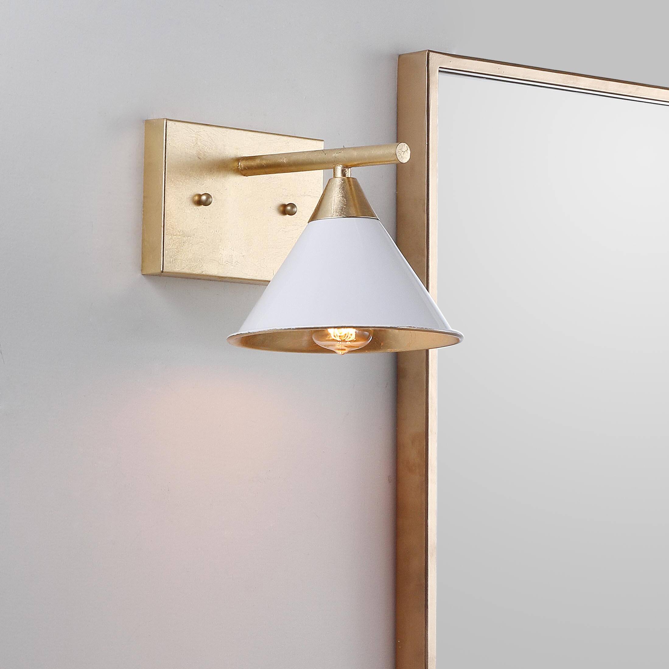 Alt View 1. Jonathan Y - Yvette 9.25" 1-light Metal Vanity, White/Gold - White/Gold Leaf.